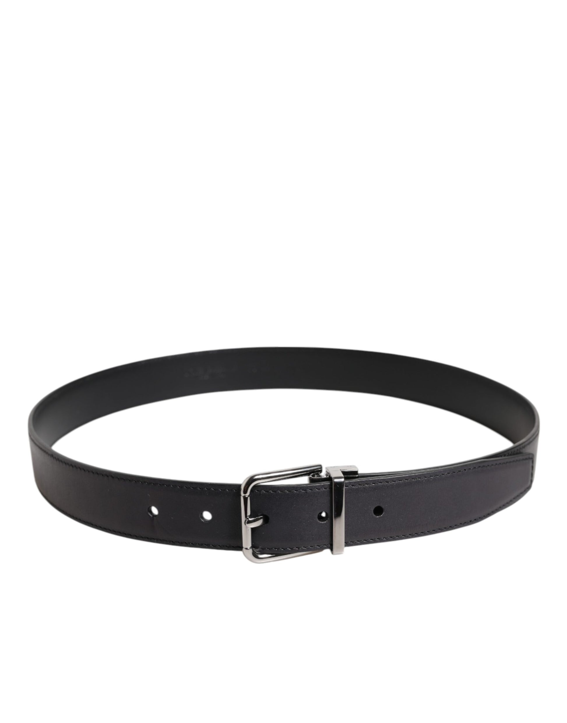 Dolce & Gabbana Black Classic Calf Leather Silver Buckle Belt Curated Luxury Accessories by Orvyn