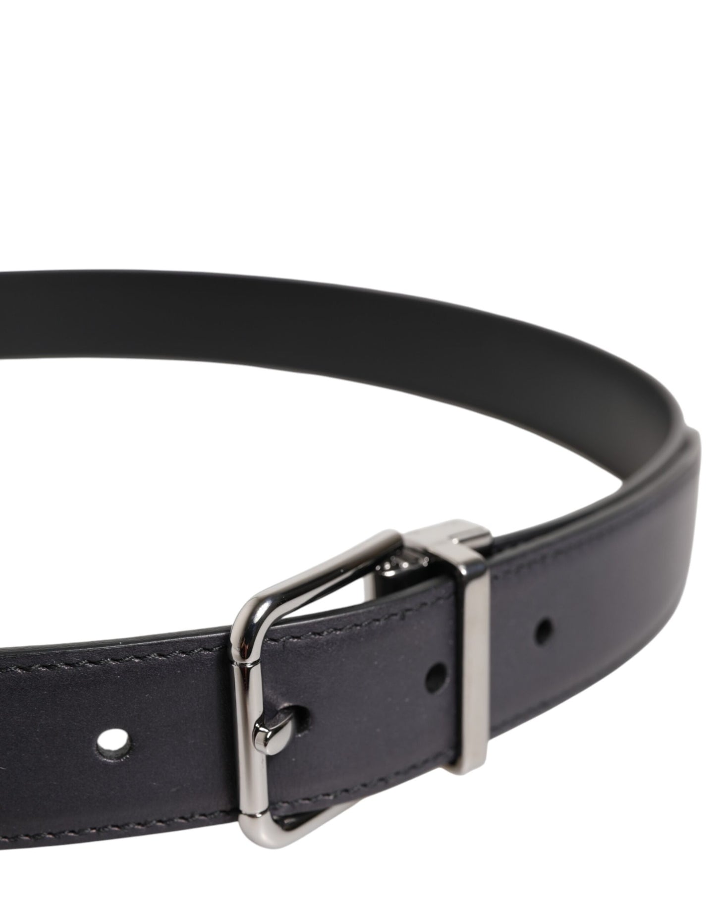 Dolce & Gabbana Black Classic Calf Leather Silver Buckle Belt Curated Luxury Accessories by Orvyn