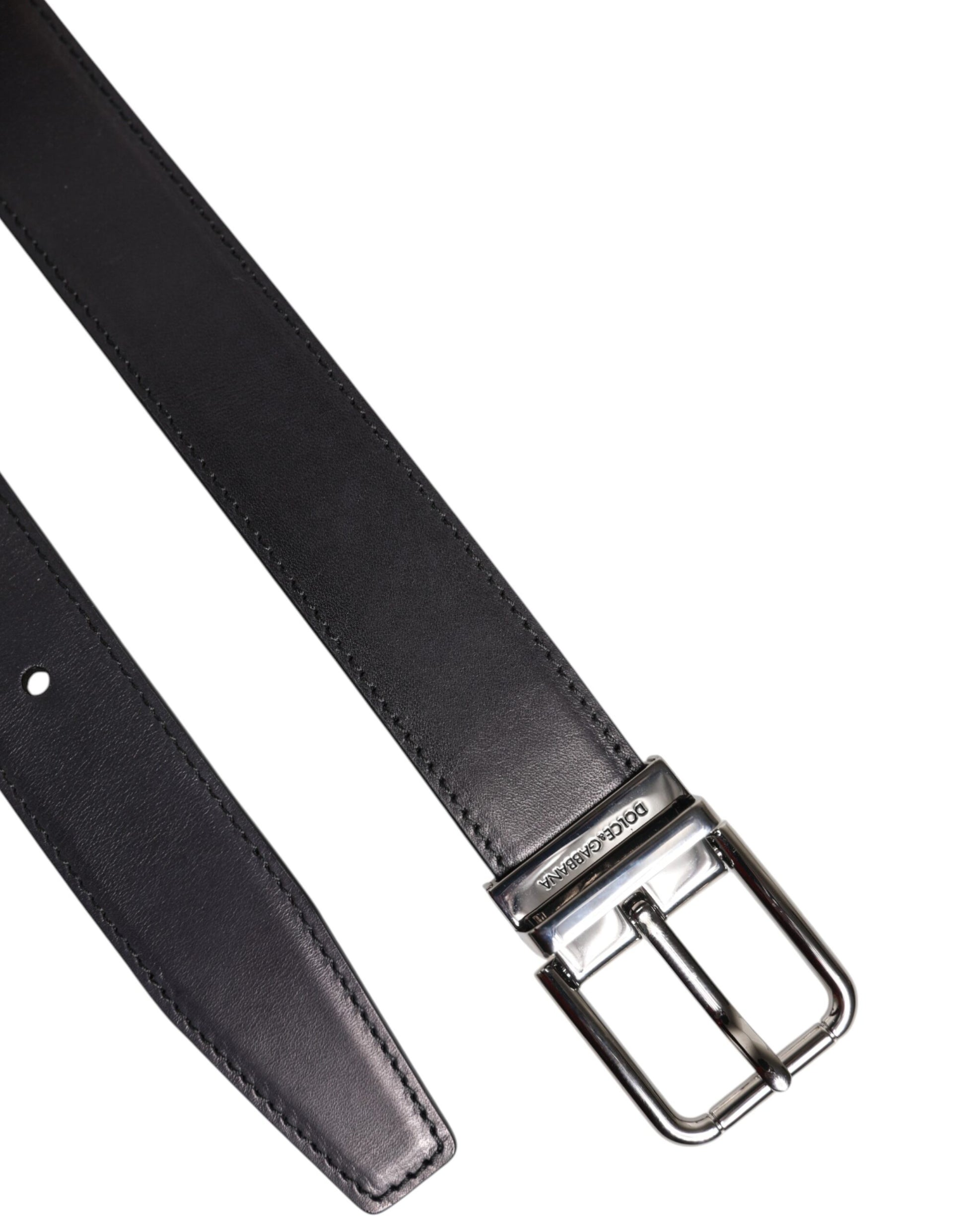 Dolce & Gabbana Black Classic Calf Leather Silver Buckle Belt Curated Luxury Accessories by Orvyn