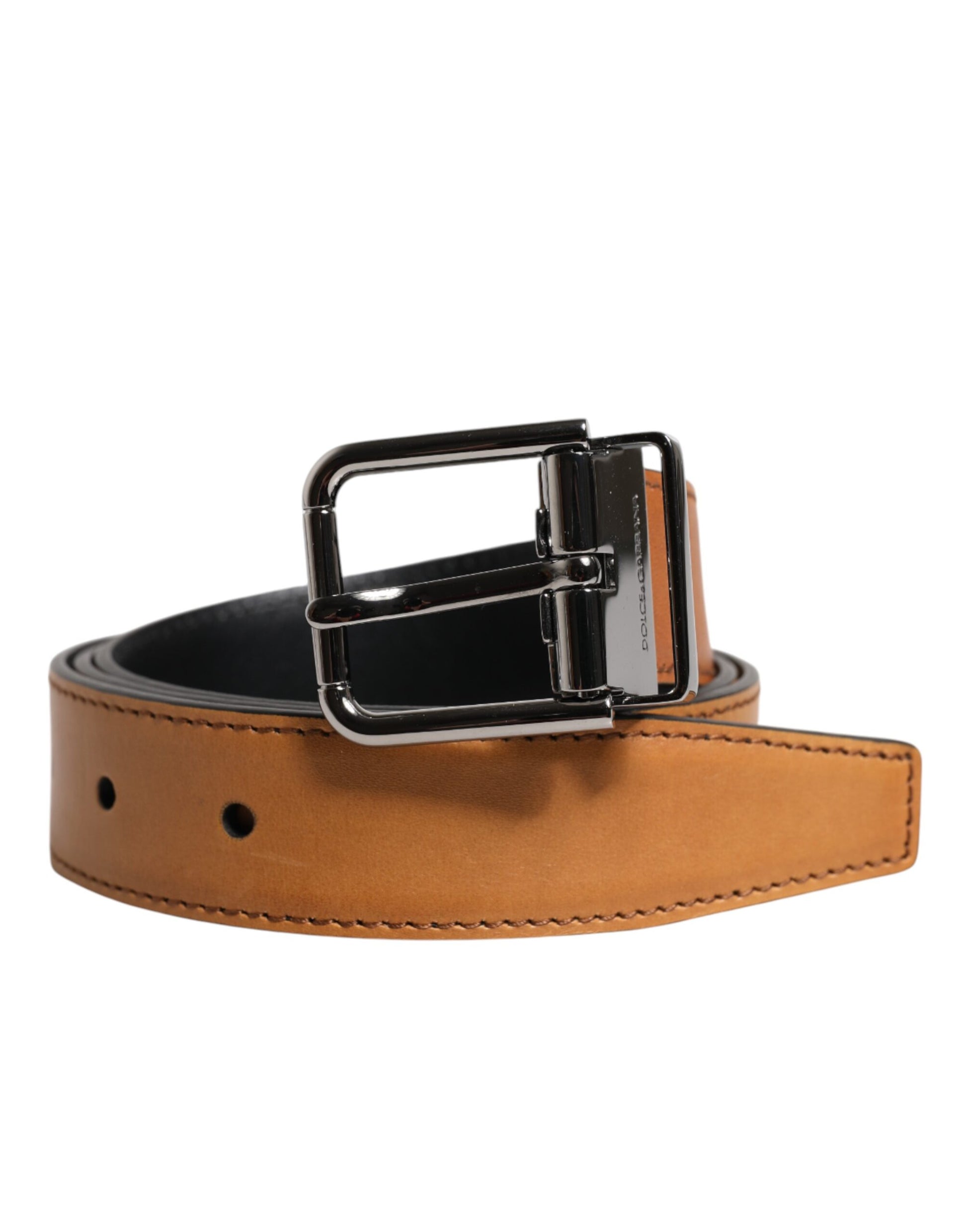 Dolce & Gabbana Brown Classic Calf Leather Silver Buckle Belt Curated Luxury Accessories by Orvyn