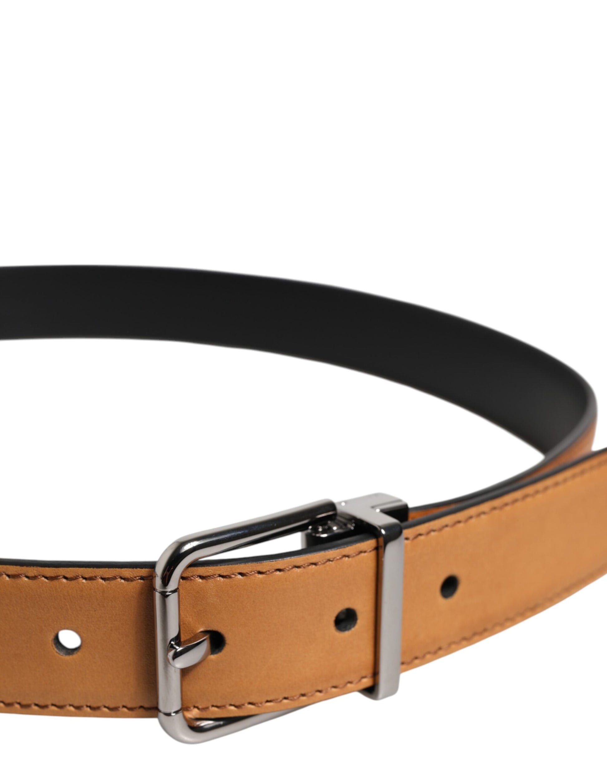 Dolce & Gabbana Brown Classic Calf Leather Silver Buckle Belt Curated Luxury Accessories by Orvyn
