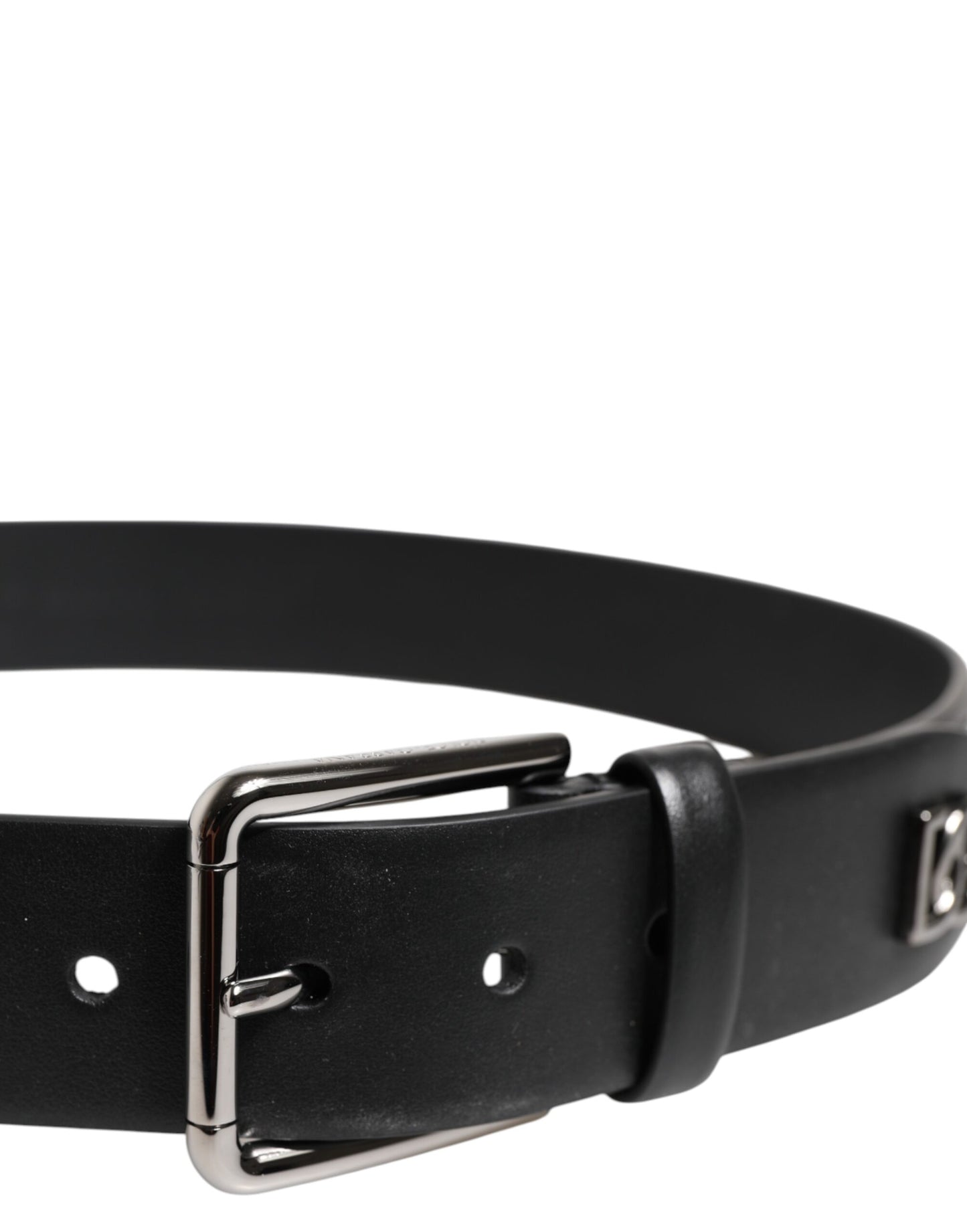 Dolce & Gabbana Black Calf Leather Studded Silver Buckle Belt schwarz