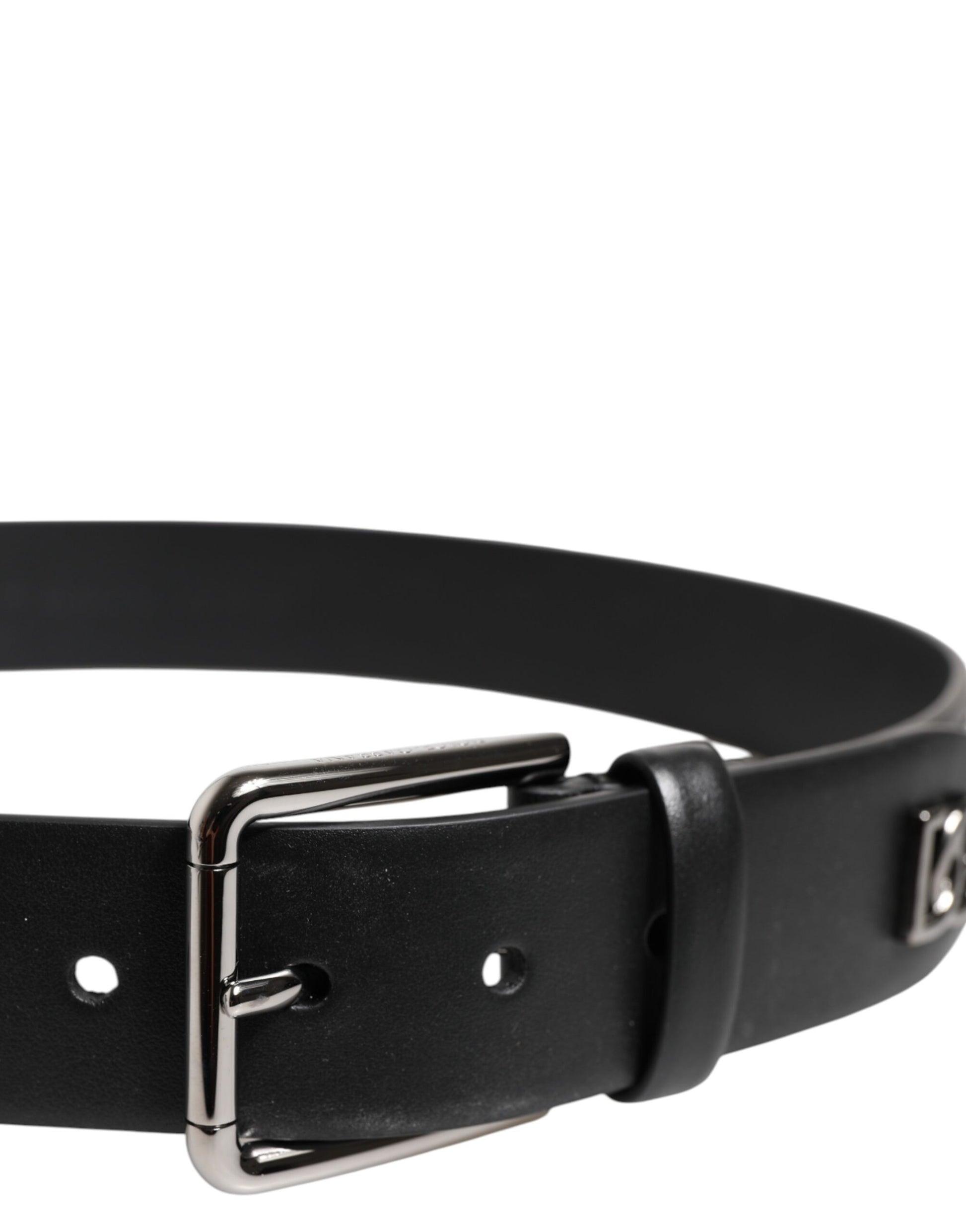 Dolce & Gabbana Black Calf Leather Studded Silver Buckle Belt schwarz