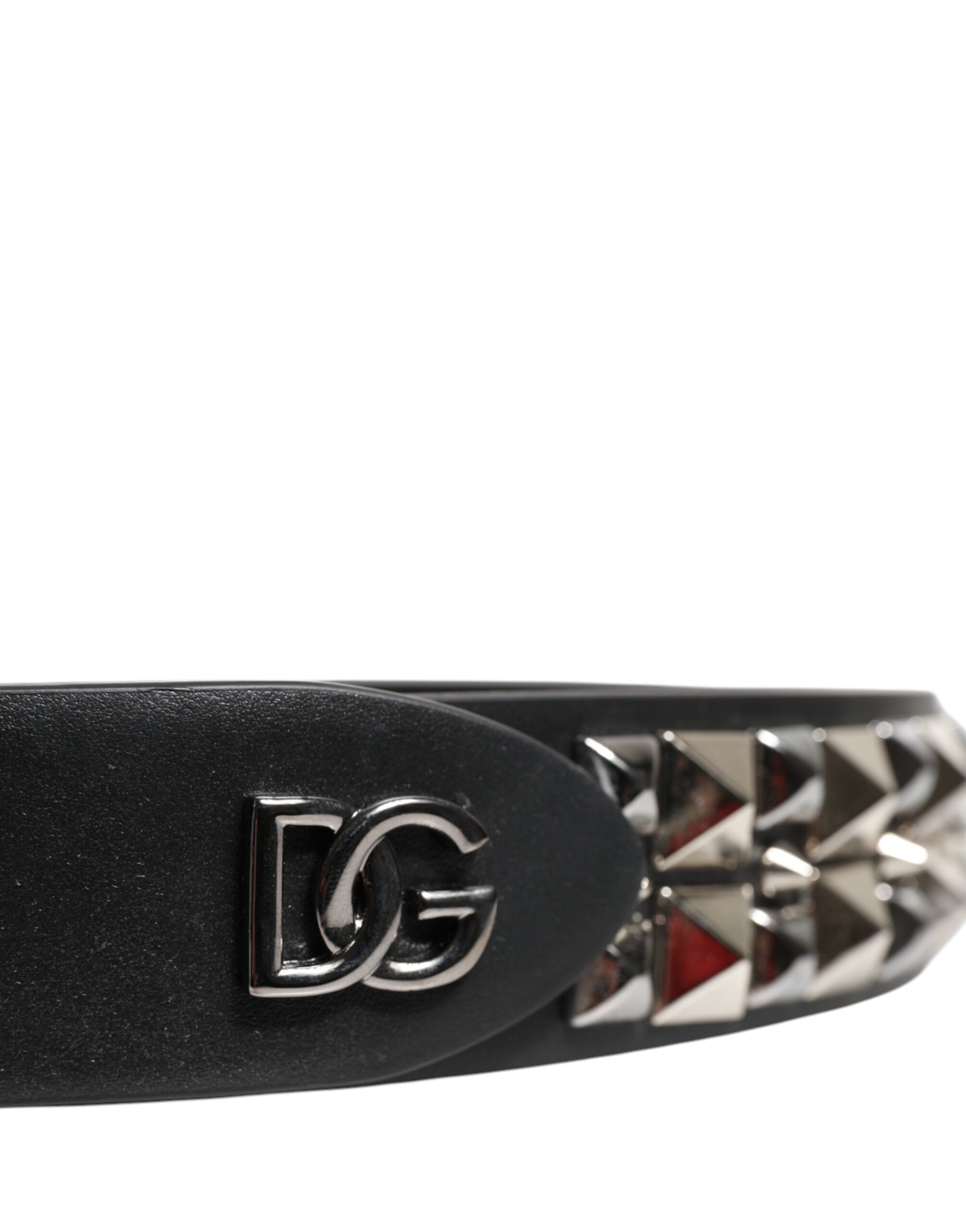 Dolce & Gabbana Black Calf Leather Studded Silver Buckle Belt schwarz