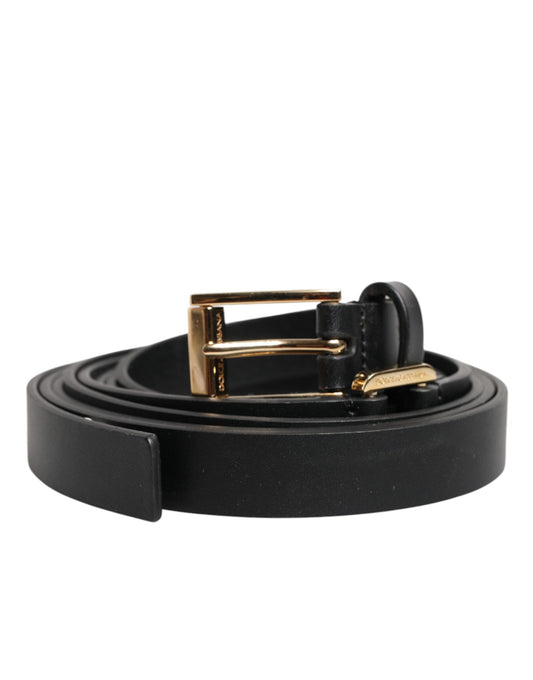 Dolce & Gabbana Black Double Strap Leather Gold Buckle Belt schwarz