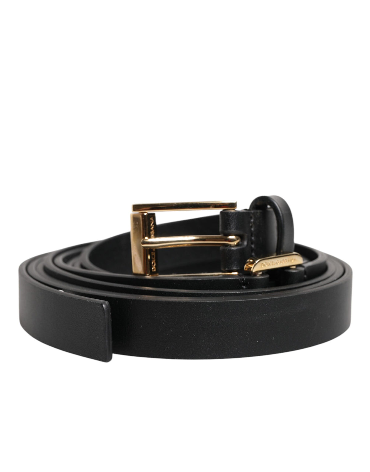 Dolce & Gabbana Black Double Strap Leather Gold Buckle Belt schwarz