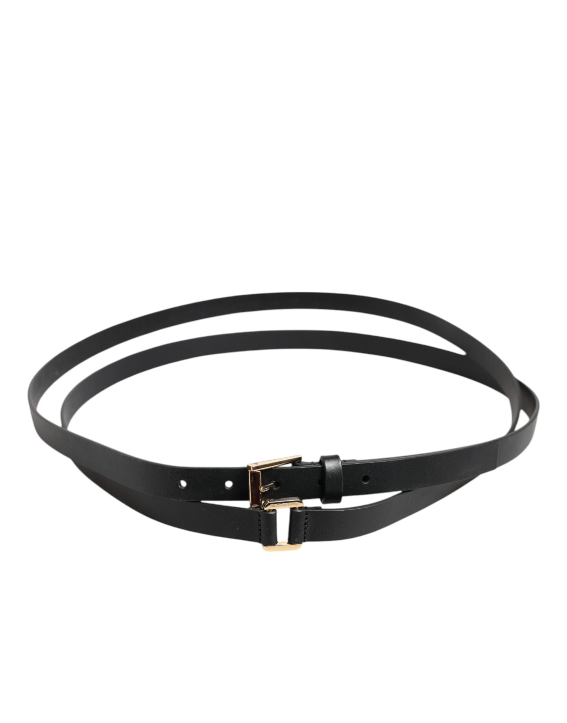 Dolce & Gabbana Black Double Strap Leather Gold Buckle Belt schwarz