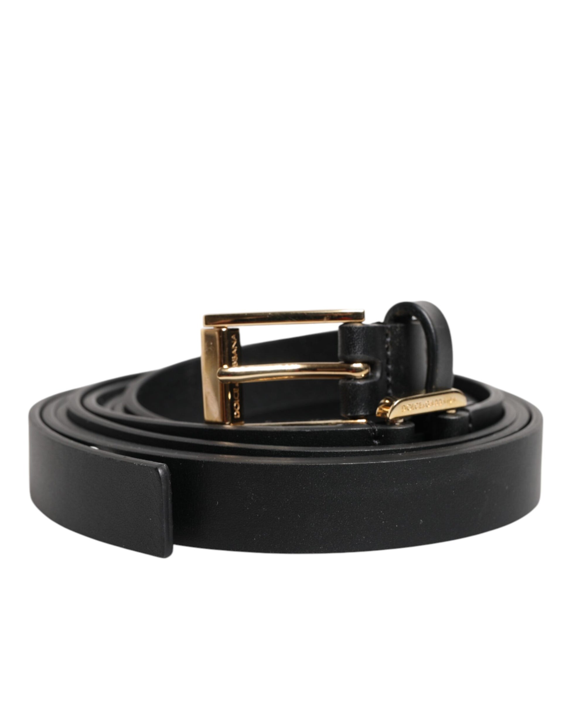 Dolce & Gabbana Black Double Strap Leather Gold Buckle Belt schwarz