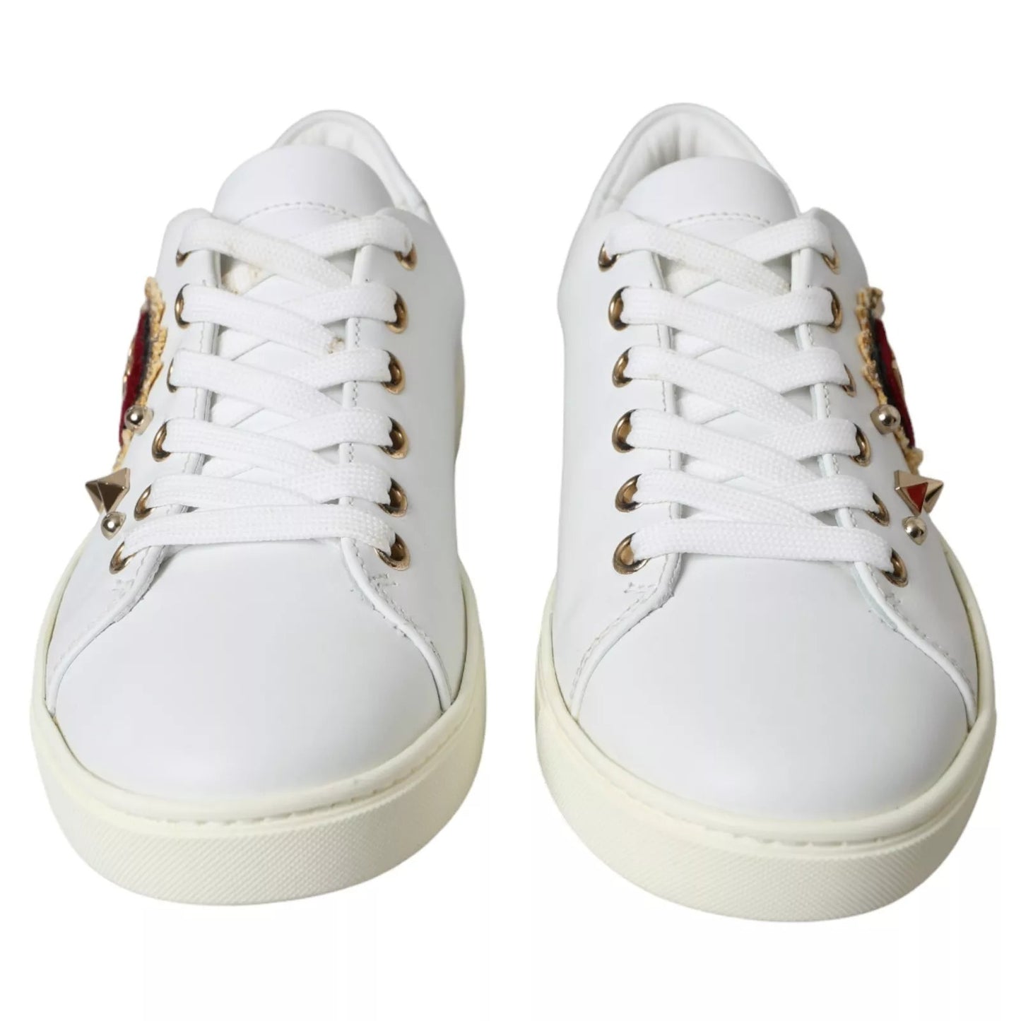 Dolce & Gabbana White Leather Gold Red Heart Sneakers Shoes Curated Luxury Accessories by Orvyn