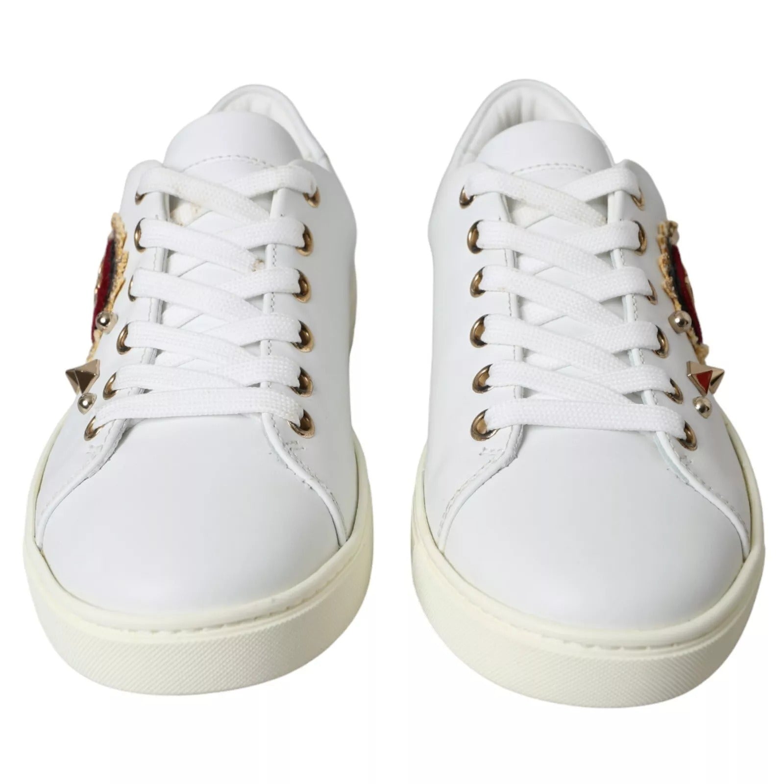 Dolce & Gabbana White Leather Gold Red Heart Sneakers Shoes Curated Luxury Accessories by Orvyn