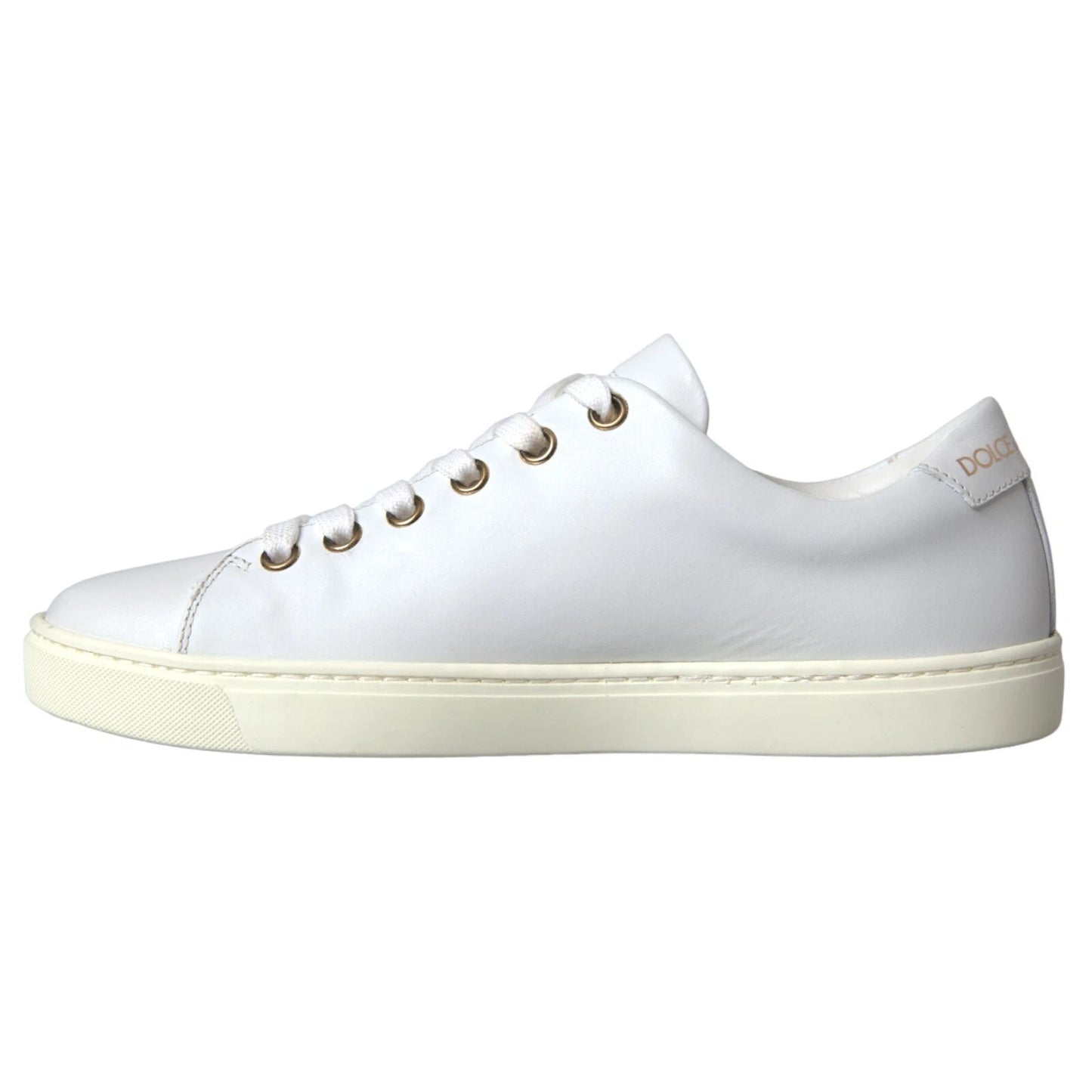 Dolce & Gabbana White Leather Gold Red Heart Sneakers Shoes Curated Luxury Accessories by Orvyn