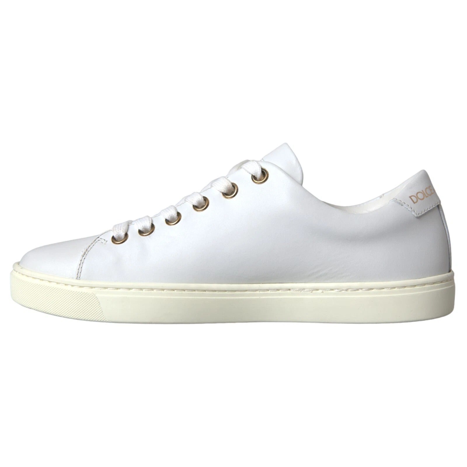 Dolce & Gabbana White Leather Gold Red Heart Sneakers Shoes Curated Luxury Accessories by Orvyn