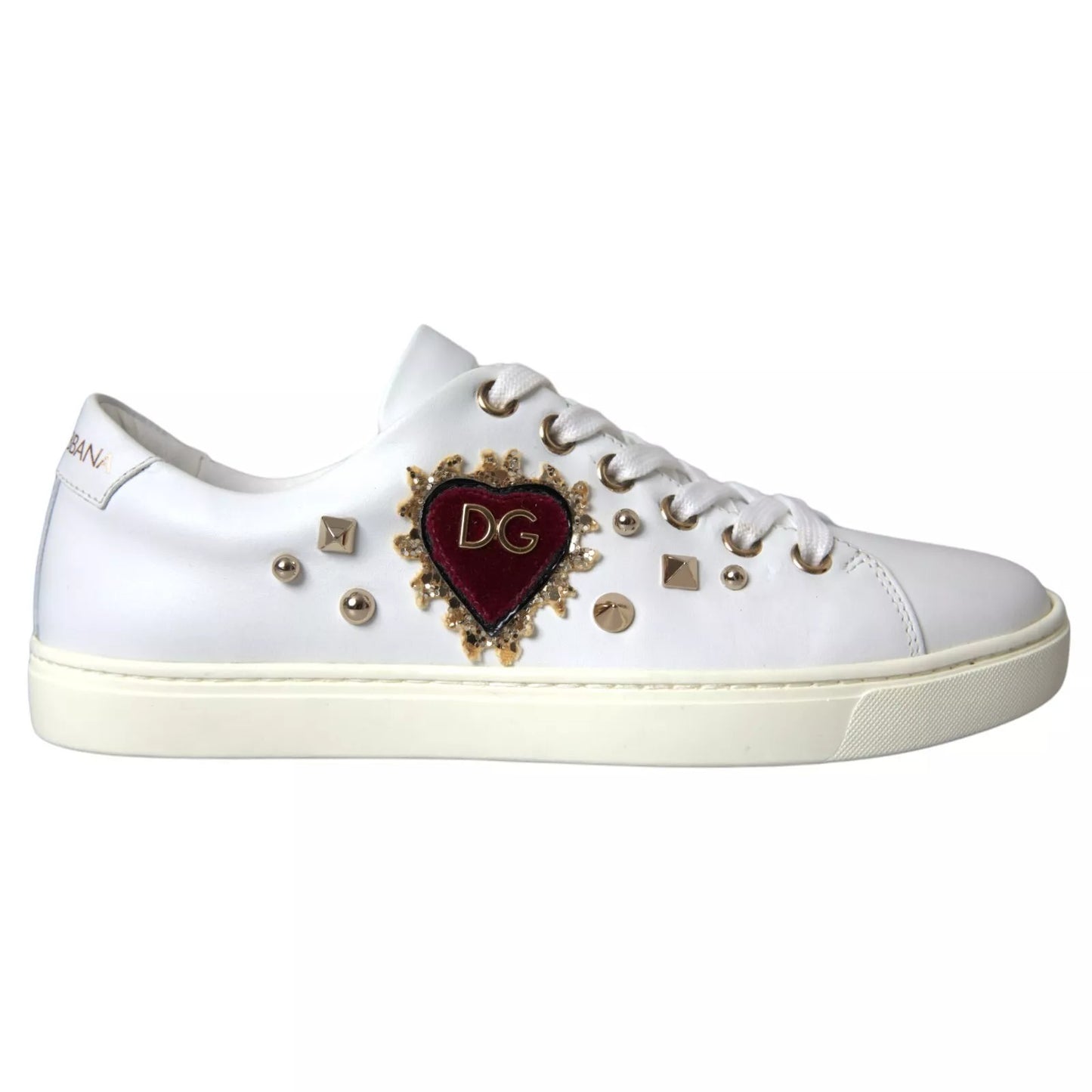 Dolce & Gabbana White Leather Gold Red Heart Sneakers Shoes Curated Luxury Accessories by Orvyn