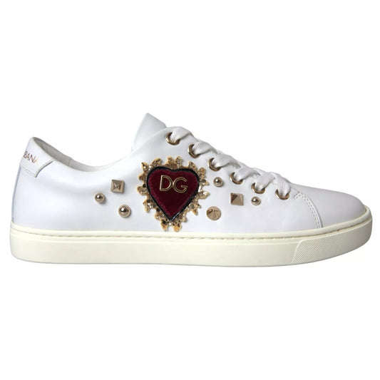 Dolce & Gabbana White Leather Gold Red Heart Sneakers Shoes Curated Luxury Accessories by Orvyn