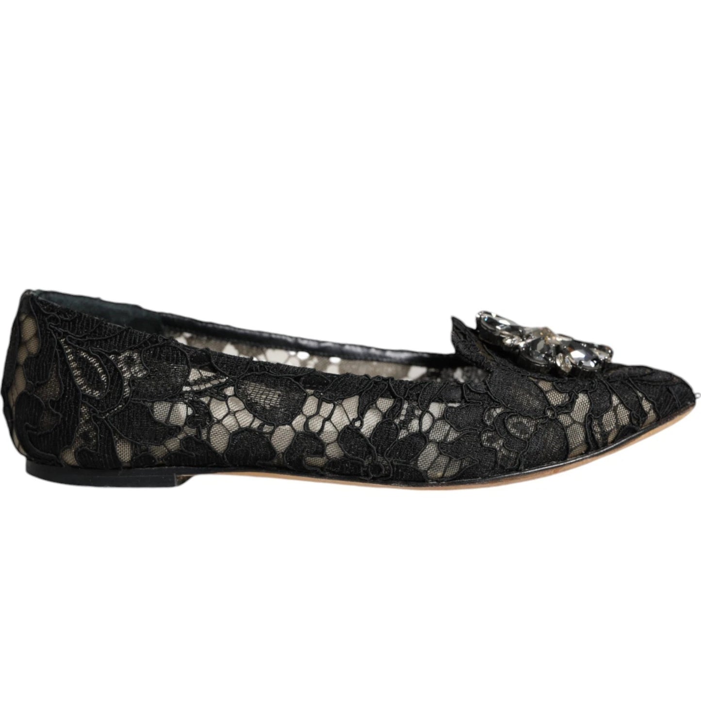 Dolce & Gabbana Black Lace Crystal Ballet Flats Loafer Shoes Curated Luxury Accessories by Orvyn