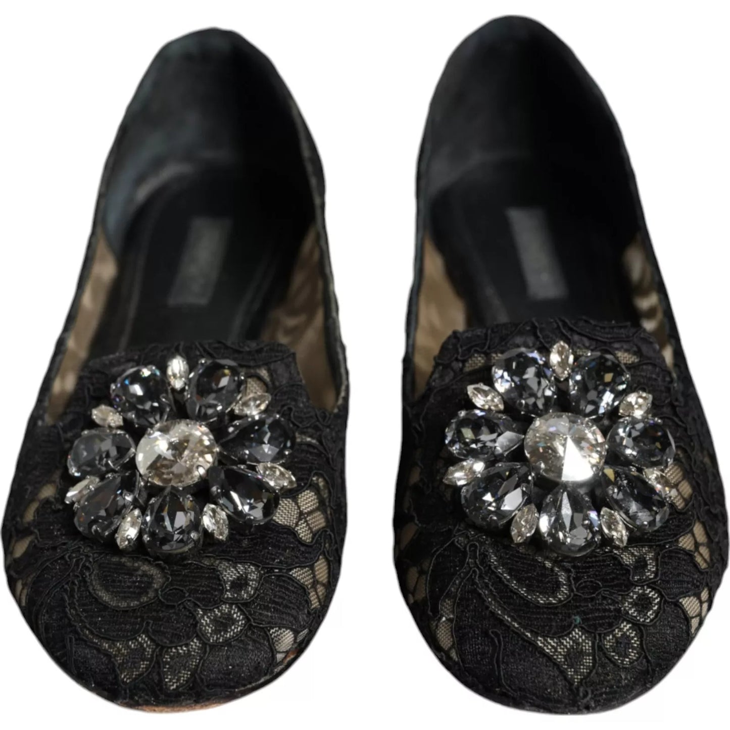 Dolce & Gabbana Black Lace Crystal Ballet Flats Loafer Shoes Curated Luxury Accessories by Orvyn