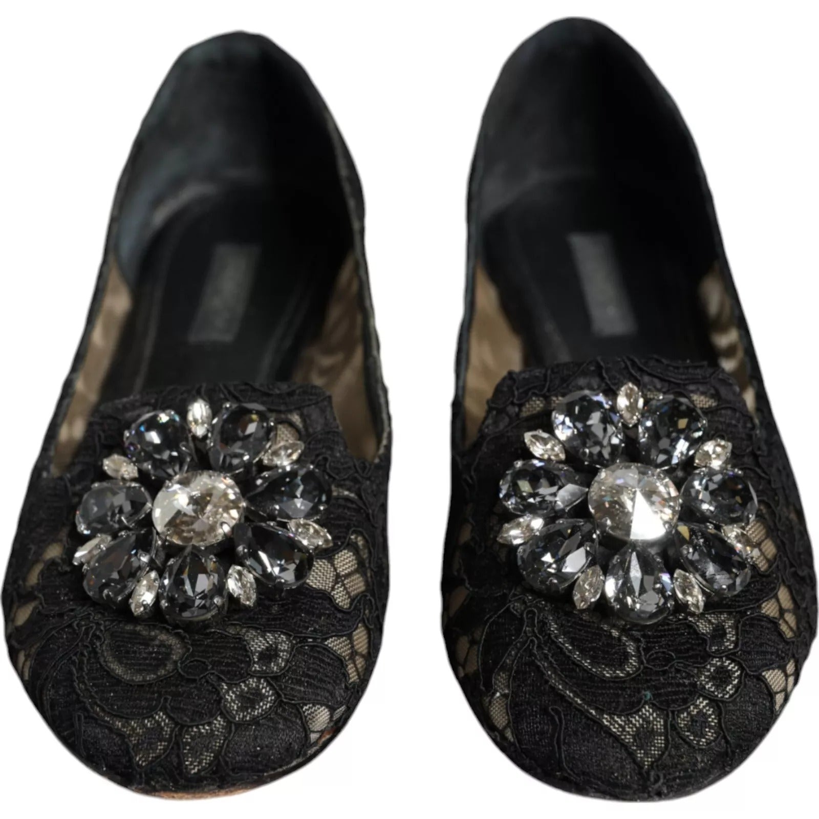 Dolce & Gabbana Black Lace Crystal Ballet Flats Loafer Shoes Curated Luxury Accessories by Orvyn