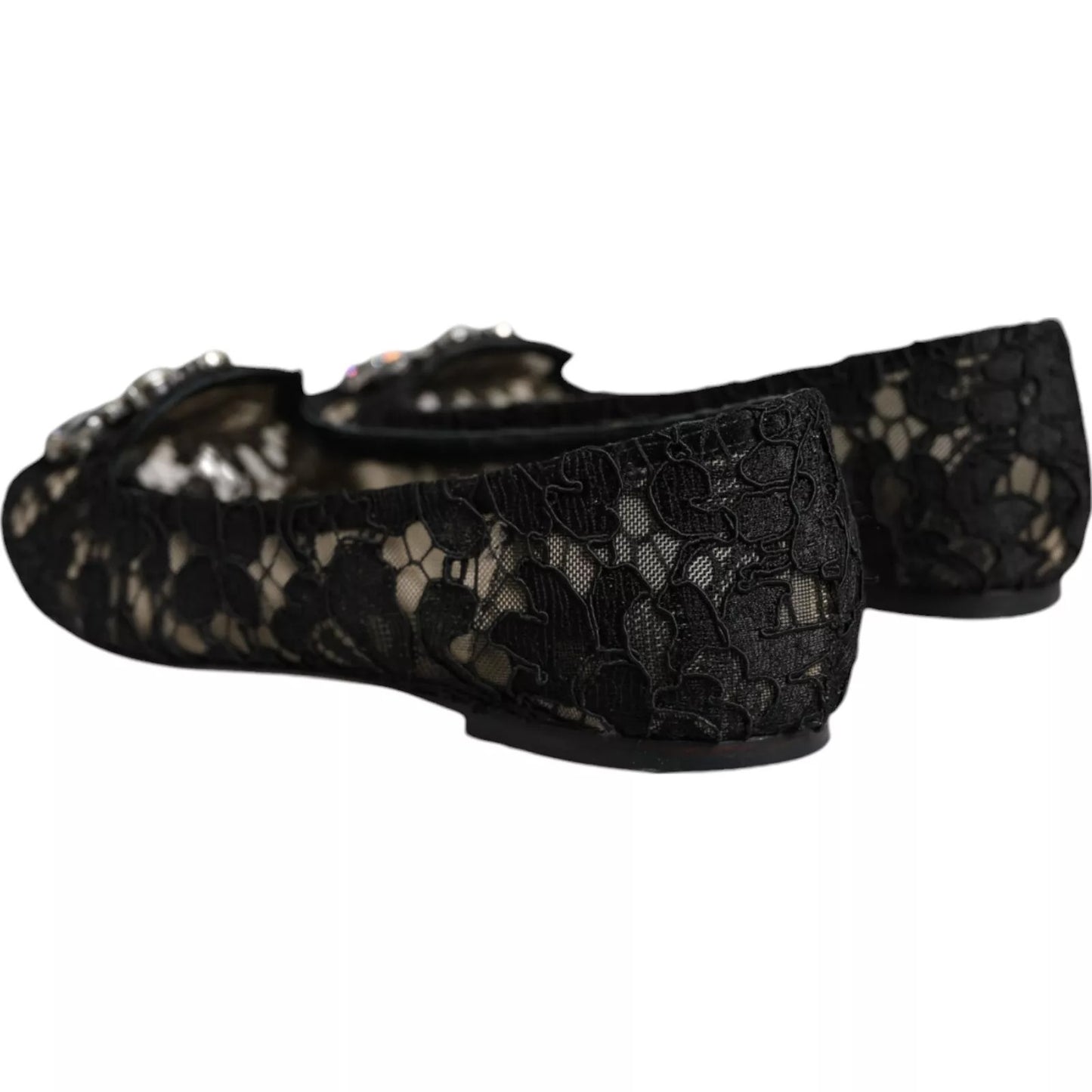 Dolce & Gabbana Black Lace Crystal Ballet Flats Loafer Shoes Curated Luxury Accessories by Orvyn