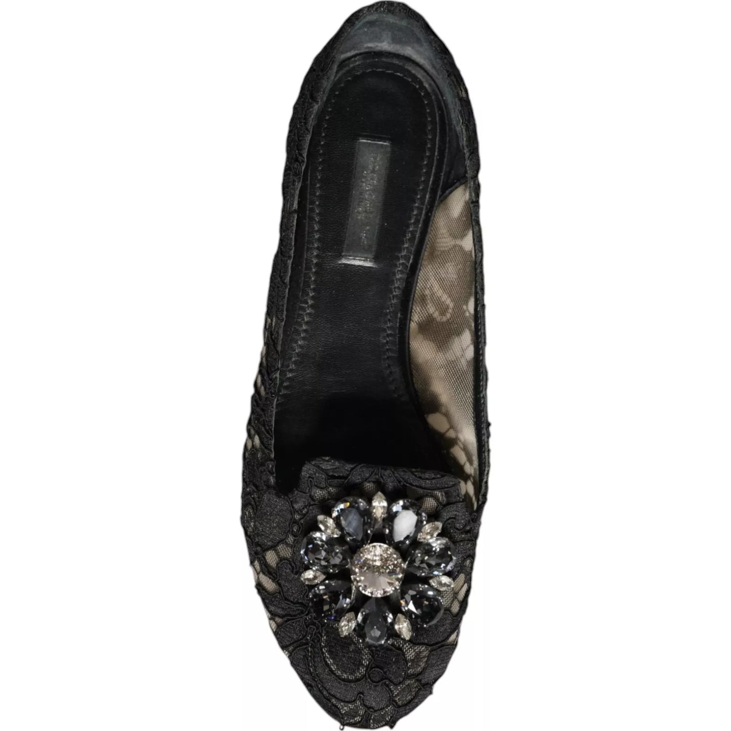 Dolce & Gabbana Black Lace Crystal Ballet Flats Loafer Shoes Curated Luxury Accessories by Orvyn
