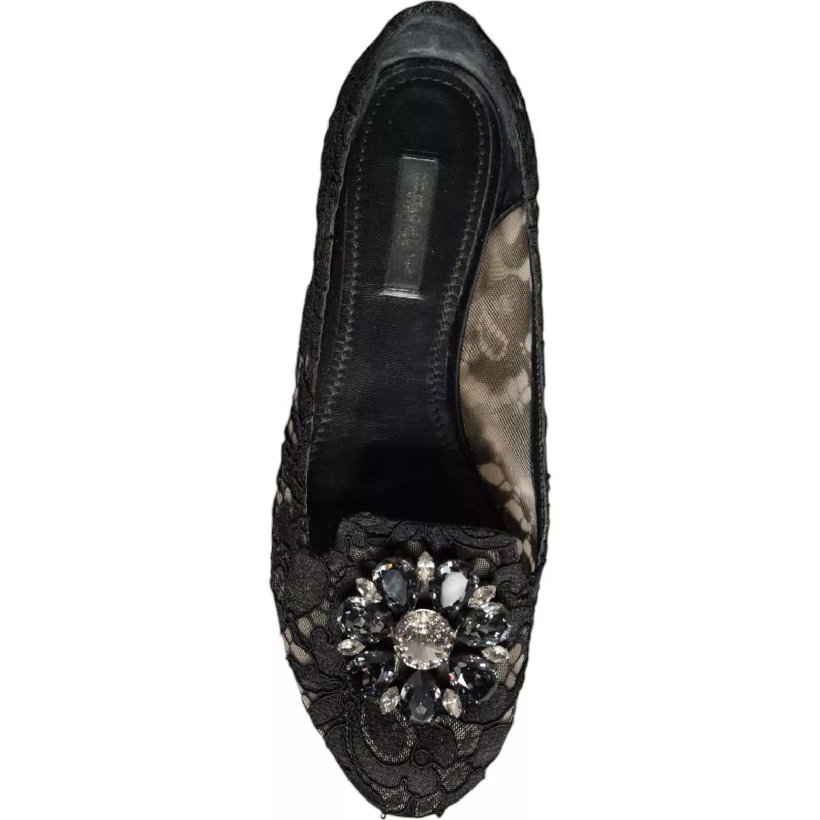 Dolce & Gabbana Black Lace Crystal Ballet Flats Loafer Shoes Curated Luxury Accessories by Orvyn