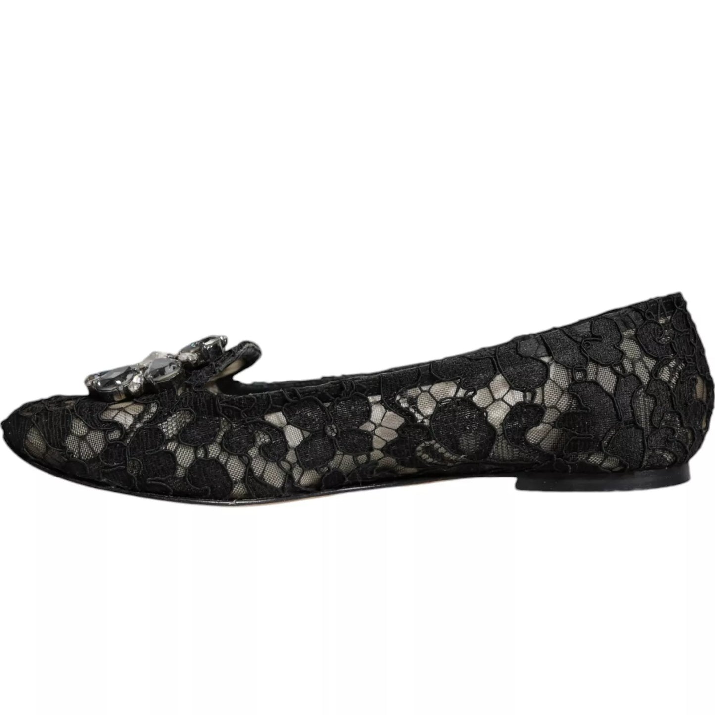 Dolce & Gabbana Black Lace Crystal Ballet Flats Loafer Shoes Curated Luxury Accessories by Orvyn