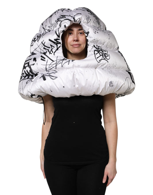 Dolce & Gabbana White Polyester Printed Hood Quilted Hat Curated Luxury Accessories by Orvyn