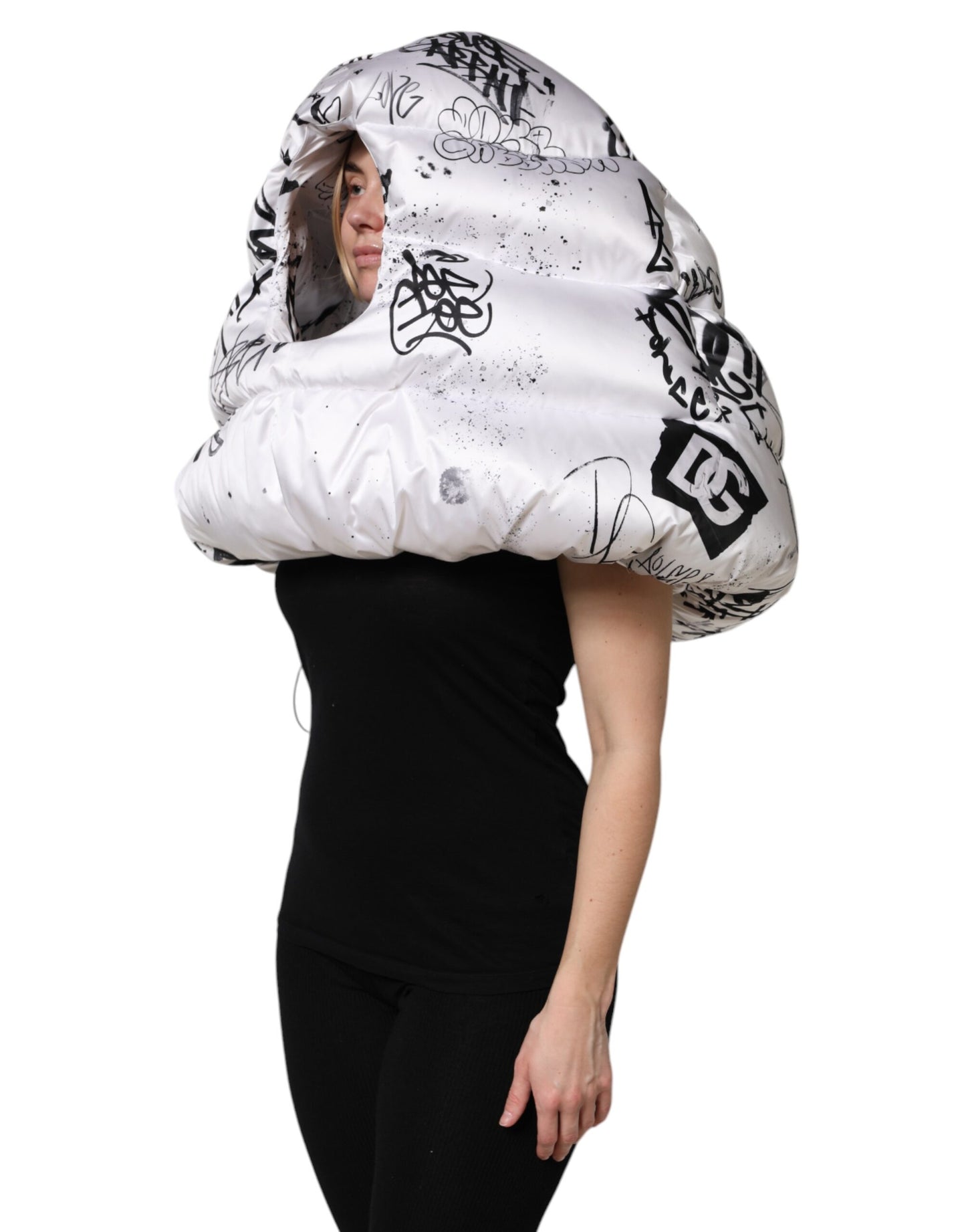 Dolce & Gabbana White Polyester Printed Hood Quilted Hat Curated Luxury Accessories by Orvyn