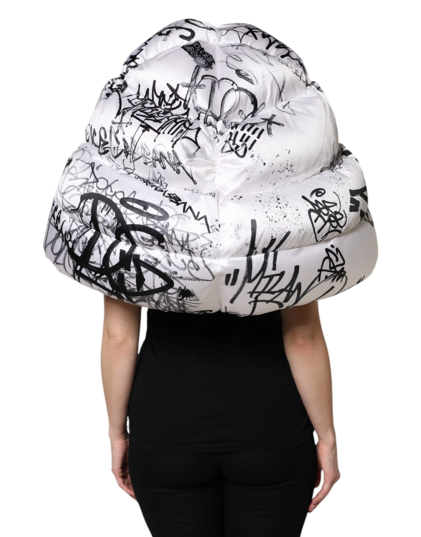 Dolce & Gabbana White Polyester Printed Hood Quilted Hat Curated Luxury Accessories by Orvyn