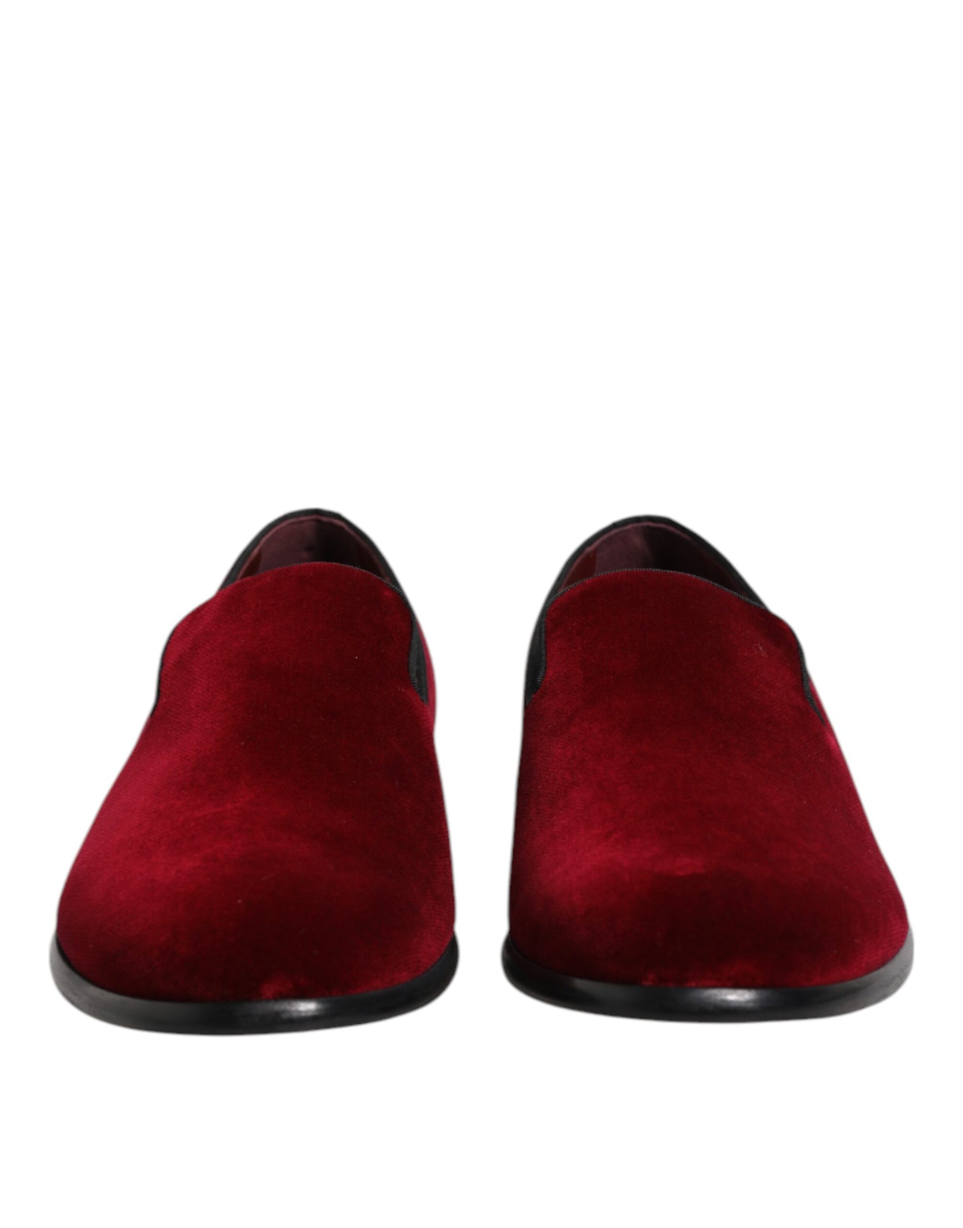 Dolce & Gabbana Red Cotton Velvet Slip On Loafers Formal Shoes Curated Luxury Accessories by Orvyn