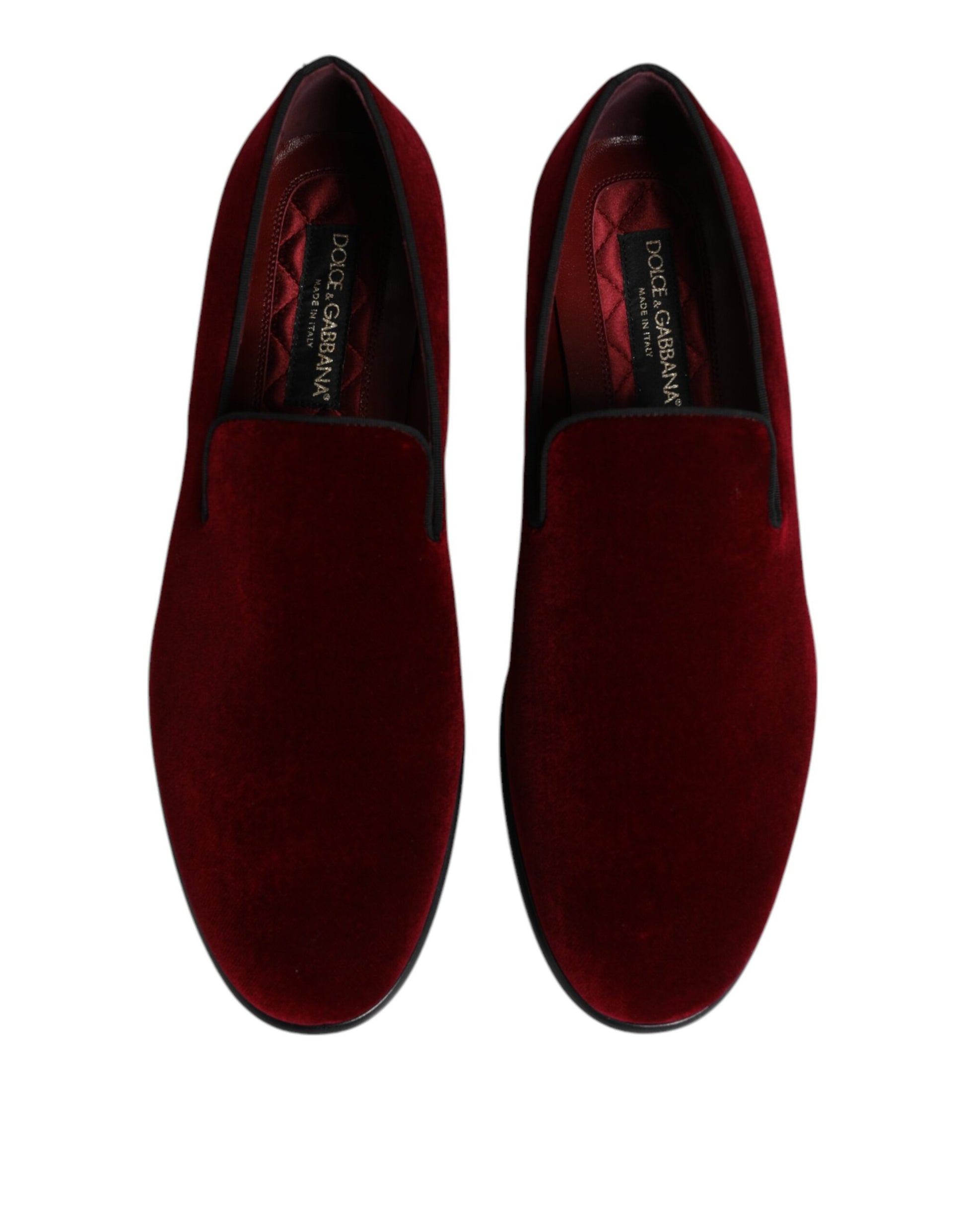 Dolce & Gabbana Red Cotton Velvet Slip On Loafers Formal Shoes Curated Luxury Accessories by Orvyn