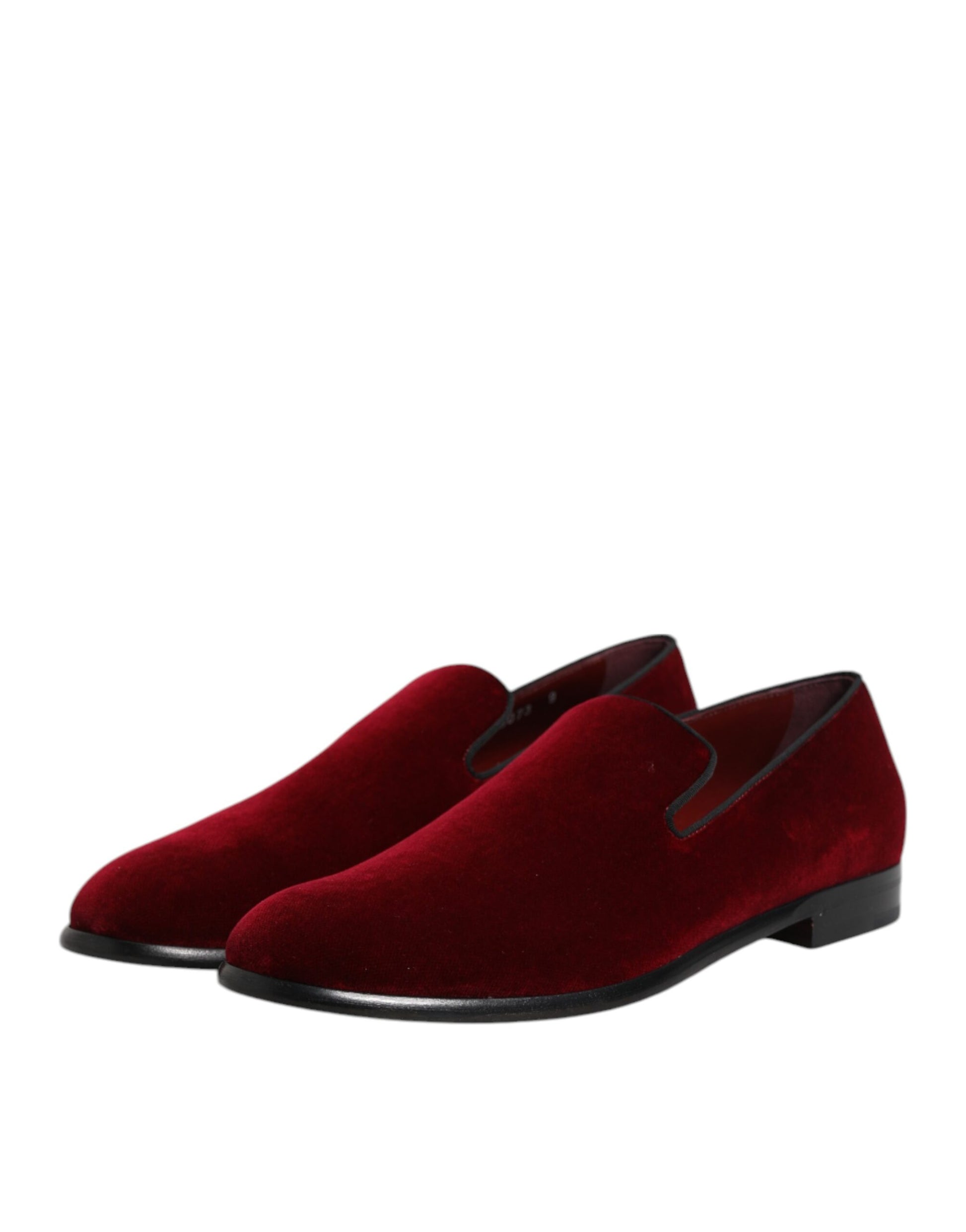 Dolce & Gabbana Red Cotton Velvet Slip On Loafers Formal Shoes Curated Luxury Accessories by Orvyn