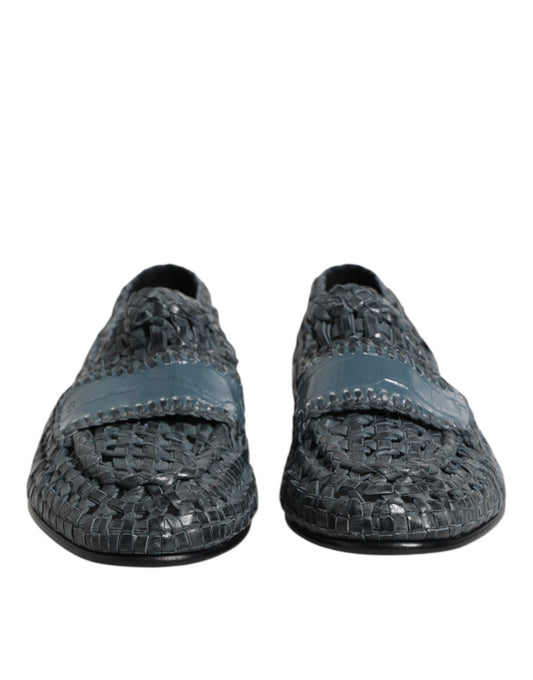 Dolce & Gabbana Blue Woven Leather Slip On Loafers Shoes Curated Luxury Accessories by Orvyn