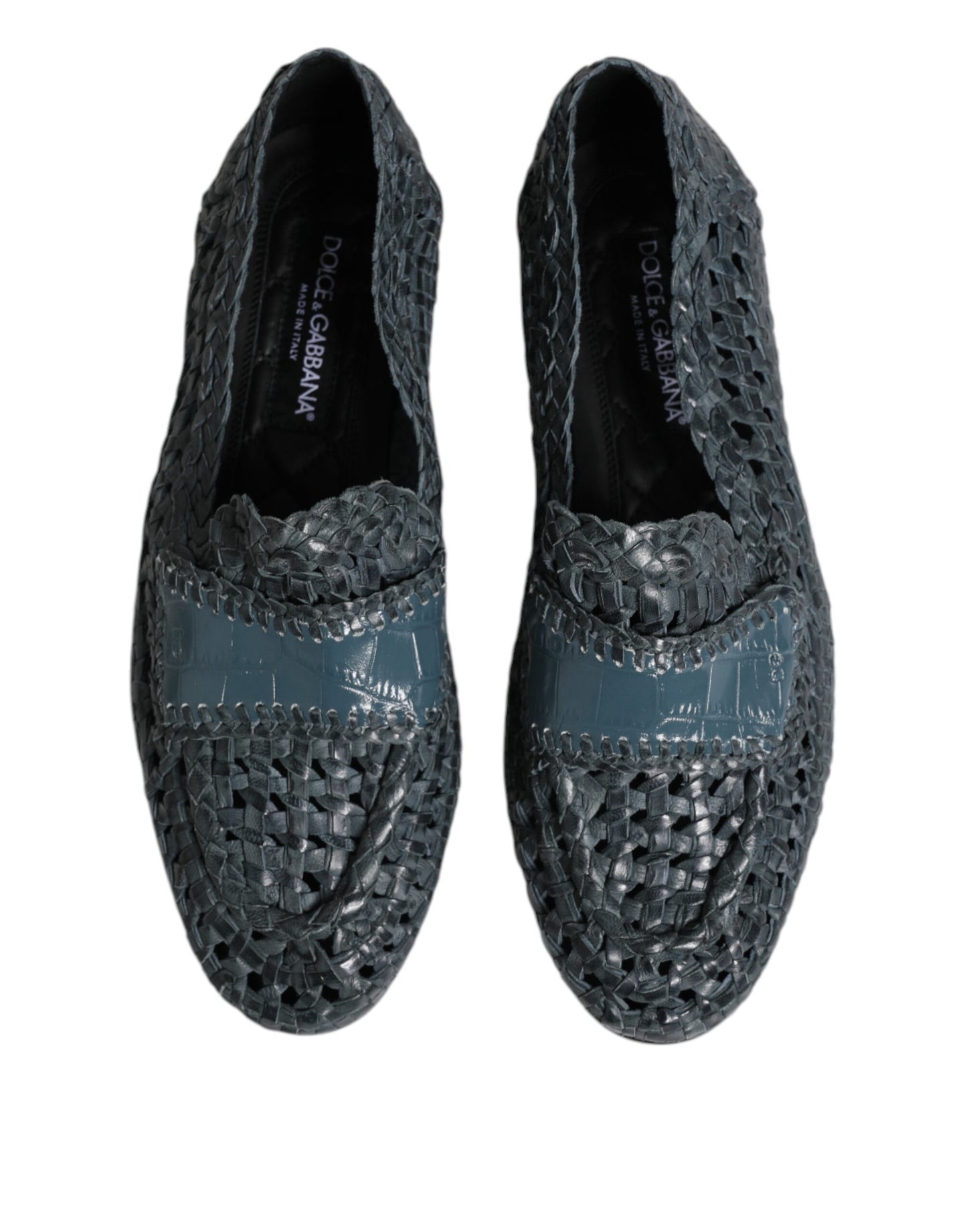 Dolce & Gabbana Blue Woven Leather Slip On Loafers Shoes Curated Luxury Accessories by Orvyn