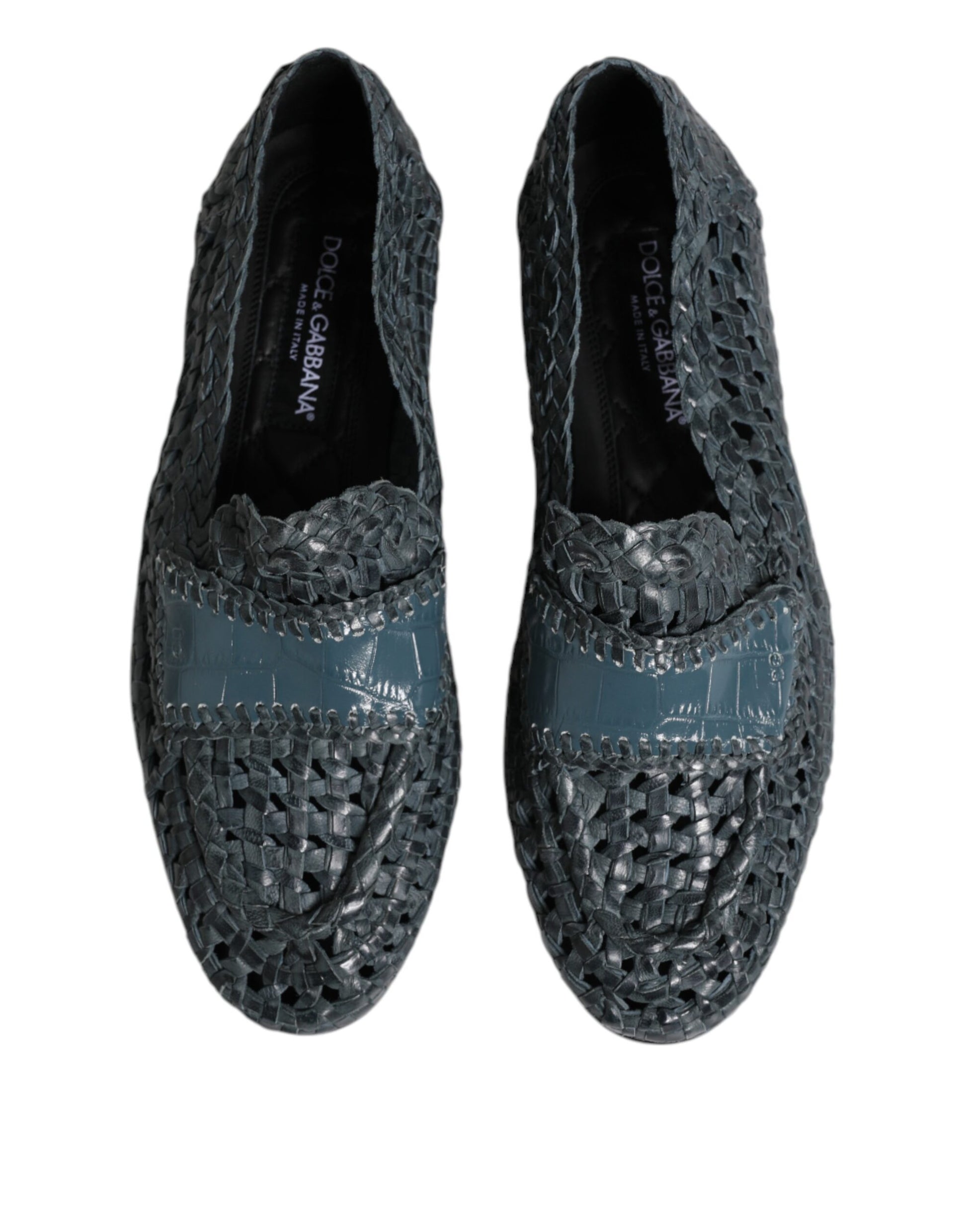 Dolce & Gabbana Blue Woven Leather Slip On Loafers Shoes Curated Luxury Accessories by Orvyn