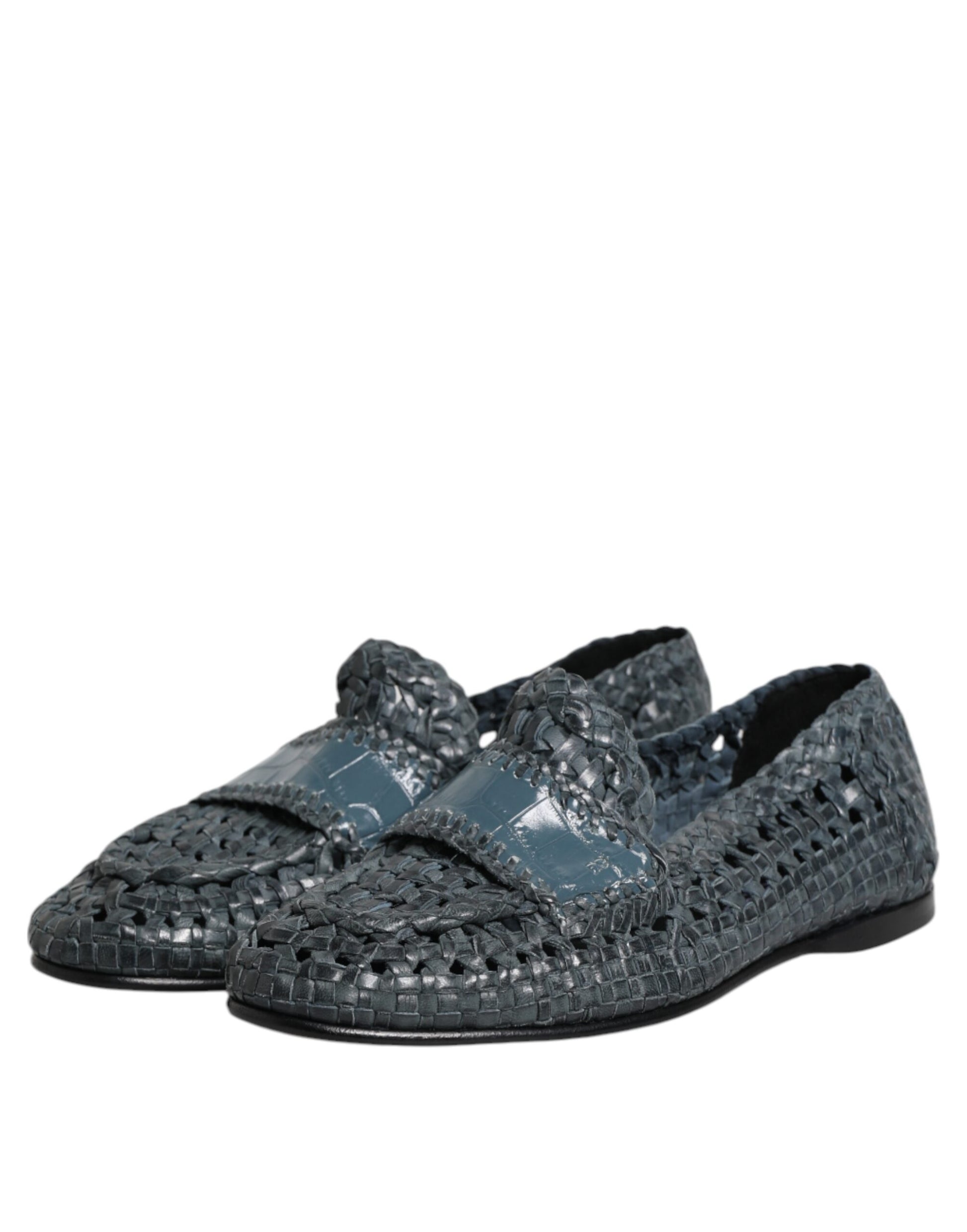 Dolce & Gabbana Blue Woven Leather Slip On Loafers Shoes Curated Luxury Accessories by Orvyn