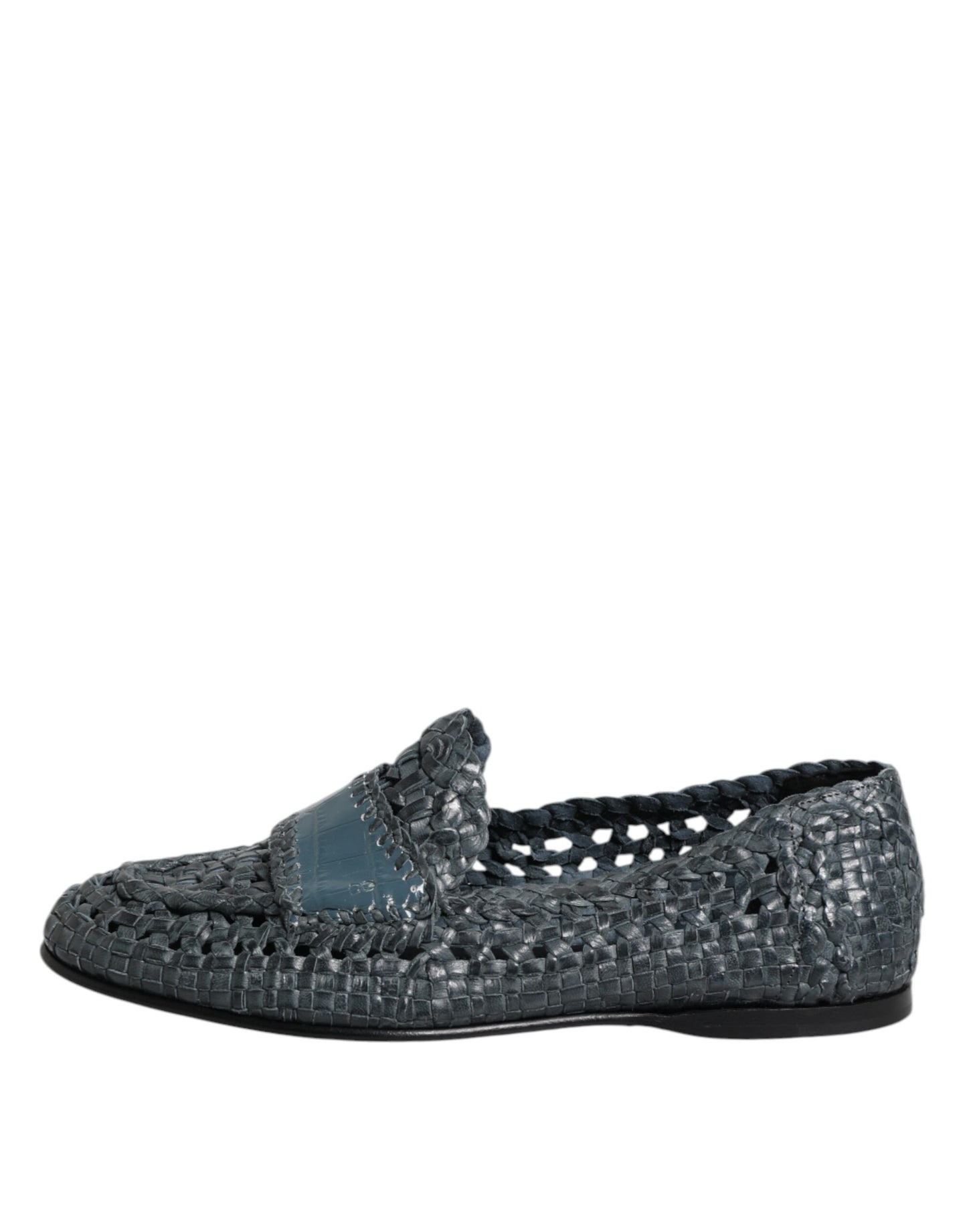 Dolce & Gabbana Blue Woven Leather Slip On Loafers Shoes Curated Luxury Accessories by Orvyn
