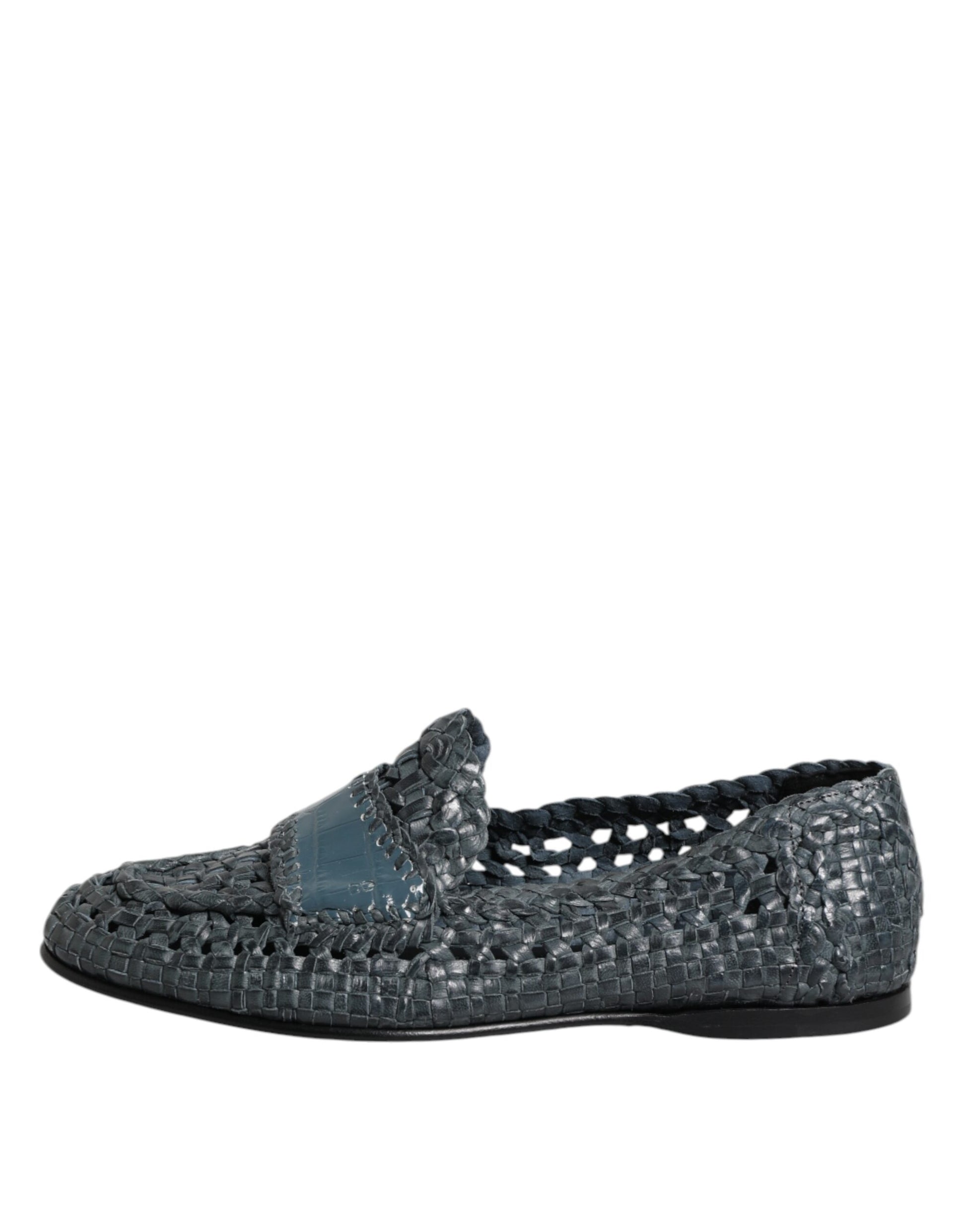 Dolce & Gabbana Blue Woven Leather Slip On Loafers Shoes Curated Luxury Accessories by Orvyn