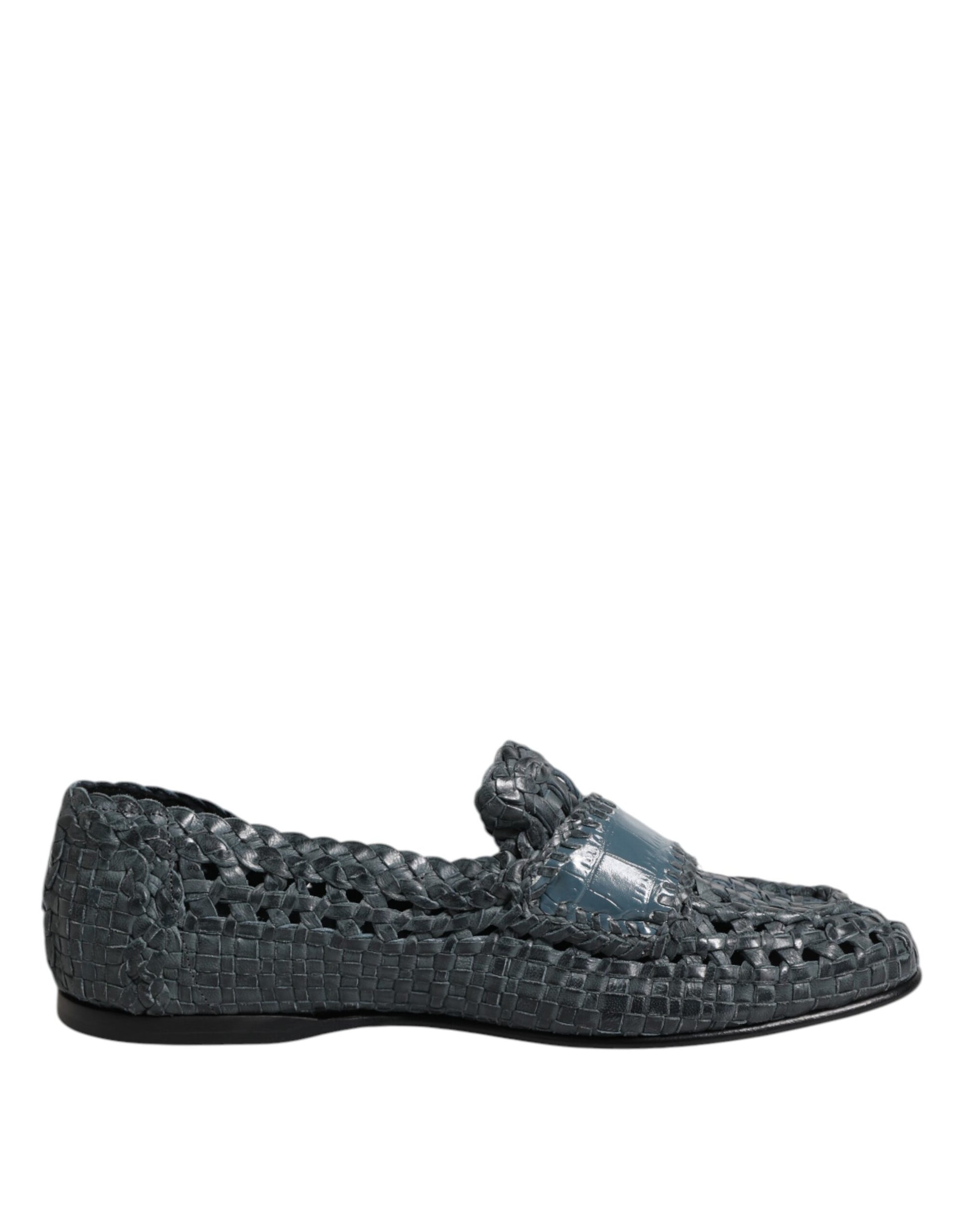 Dolce & Gabbana Blue Woven Leather Slip On Loafers Shoes Curated Luxury Accessories by Orvyn