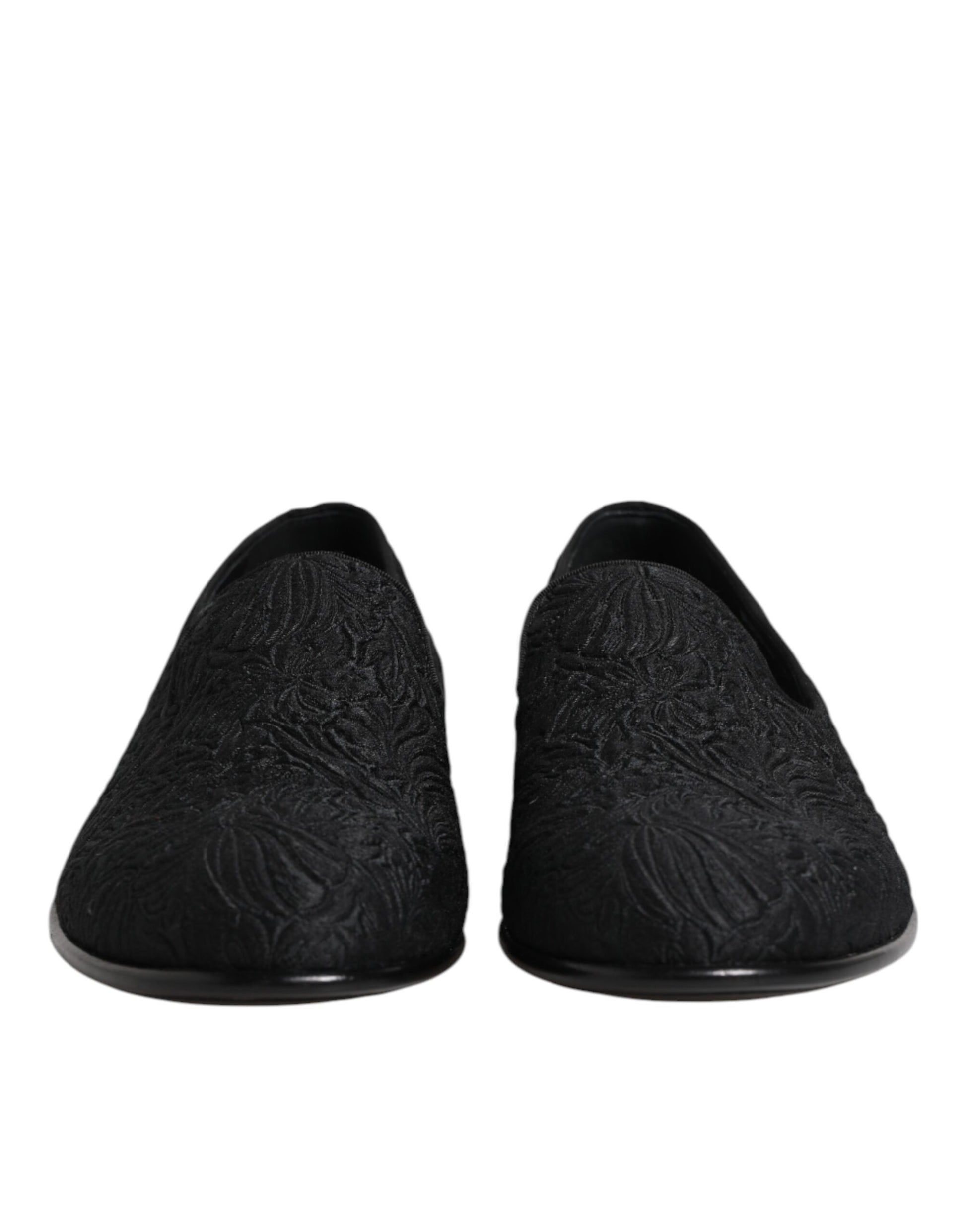 Dolce & Gabbana Black Jacquard Slip On Loafers Formal Shoes Curated Luxury Accessories by Orvyn