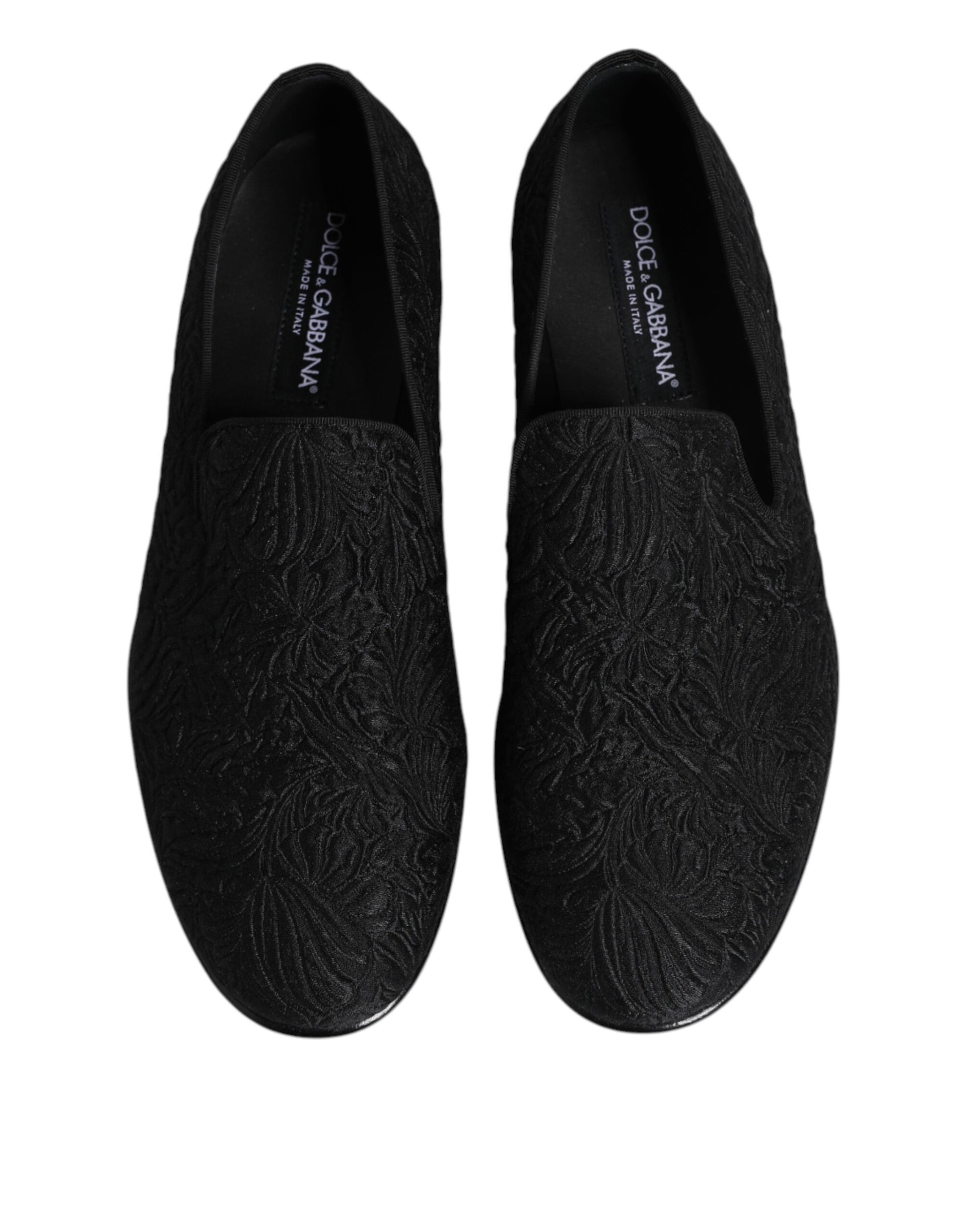 Dolce & Gabbana Black Jacquard Slip On Loafers Formal Shoes Curated Luxury Accessories by Orvyn