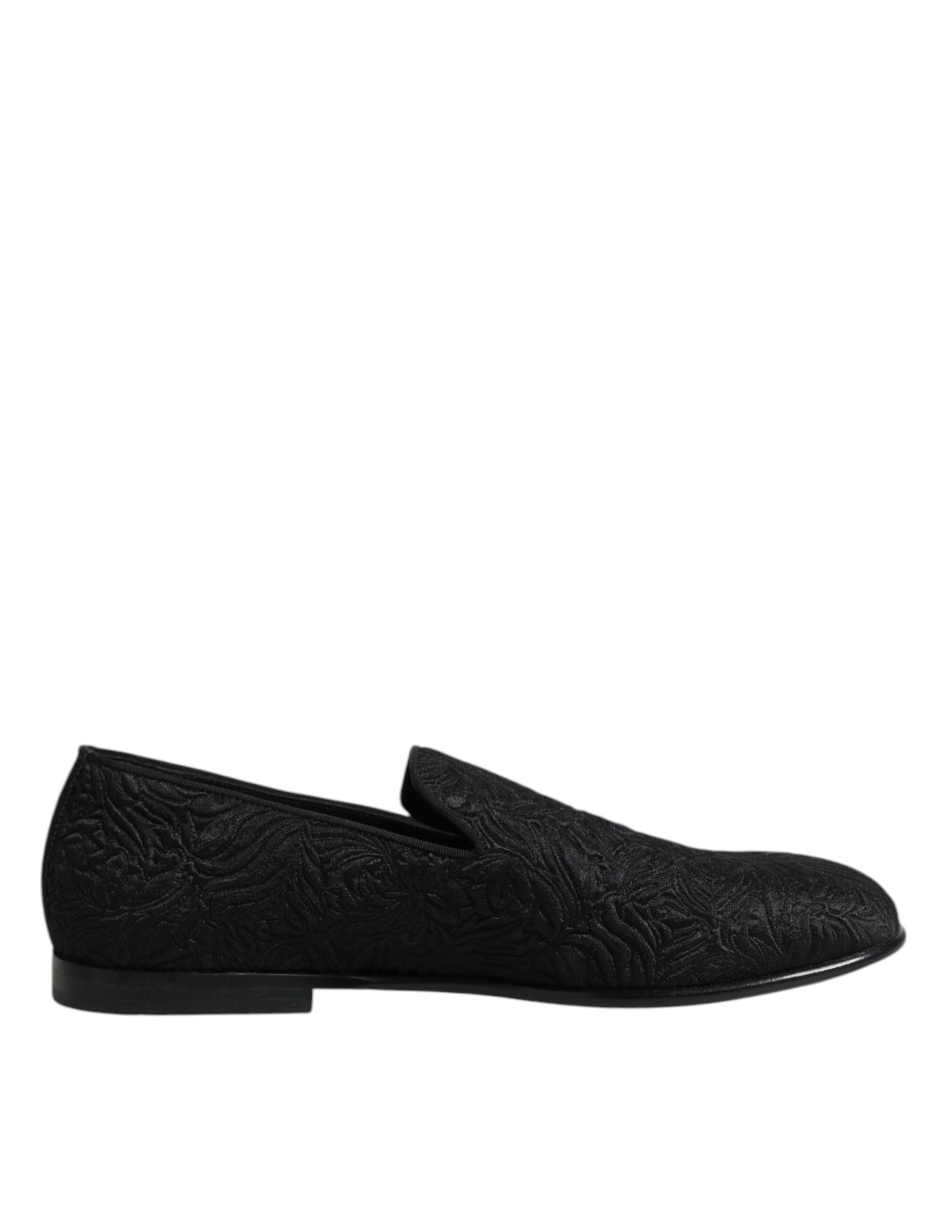 Dolce & Gabbana Black Jacquard Slip On Loafers Formal Shoes Curated Luxury Accessories by Orvyn