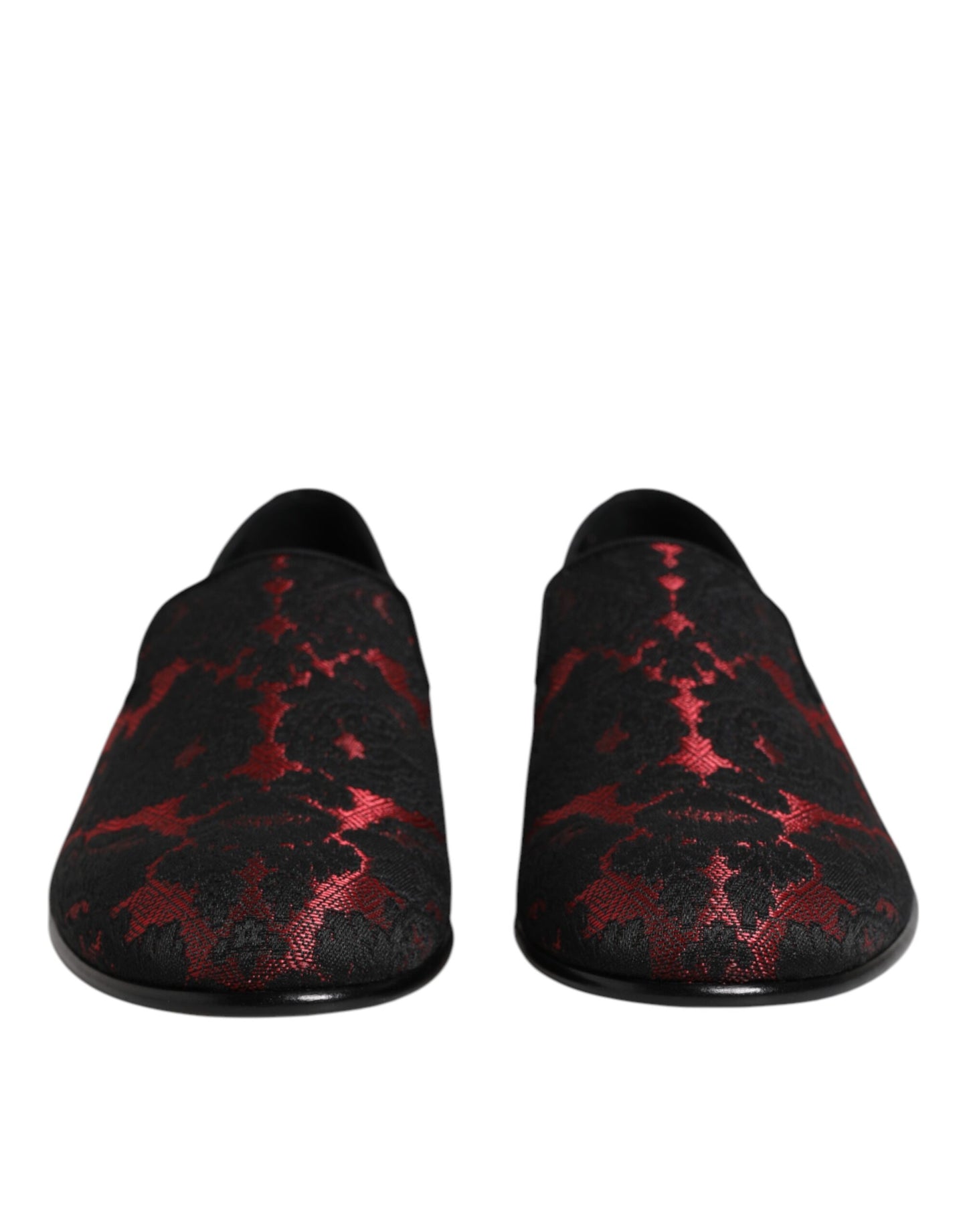 Dolce & Gabbana Red Black Jacquard Slip On Loafers Shoes Curated Luxury Accessories by Orvyn