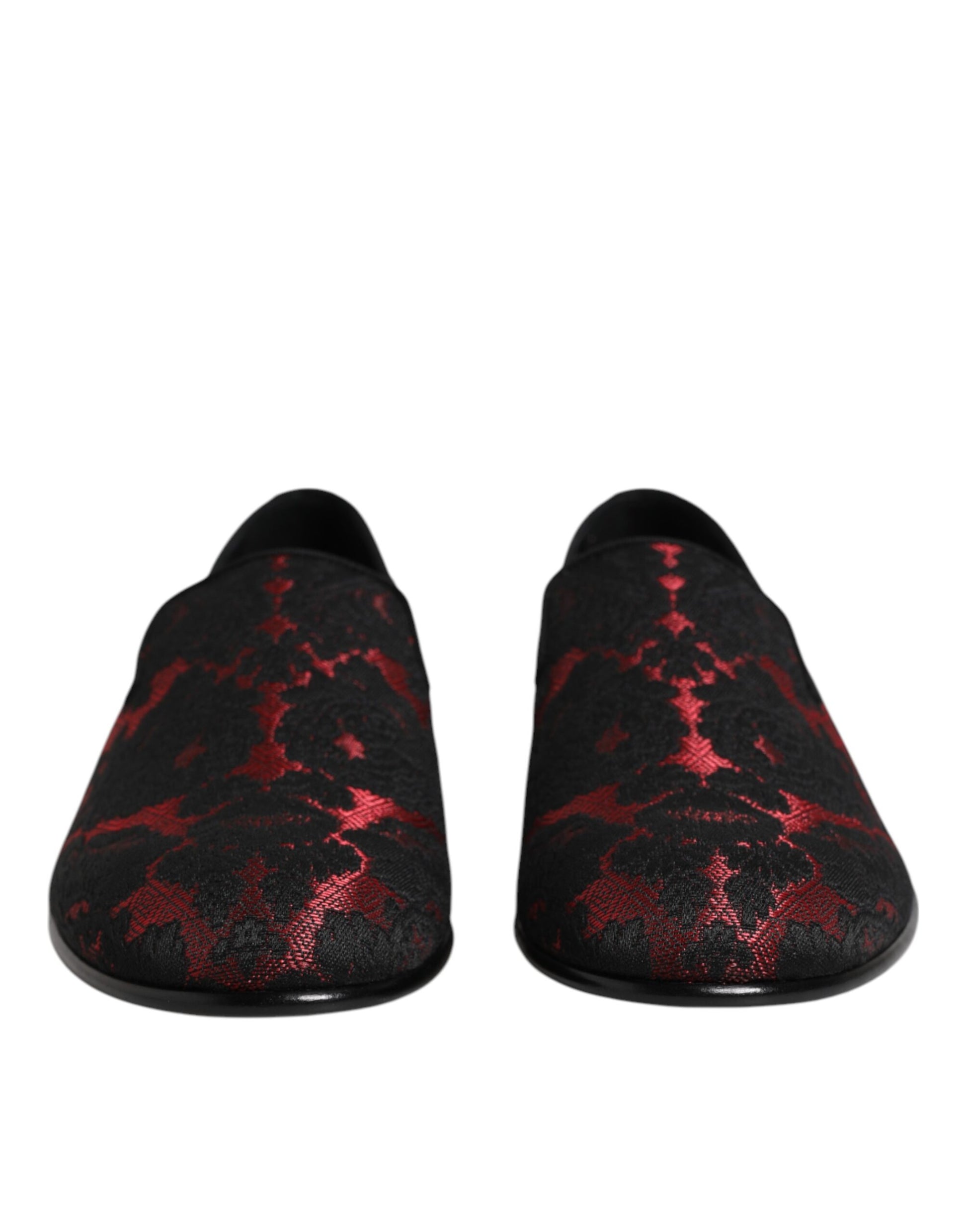 Dolce & Gabbana Red Black Jacquard Slip On Loafers Shoes Curated Luxury Accessories by Orvyn