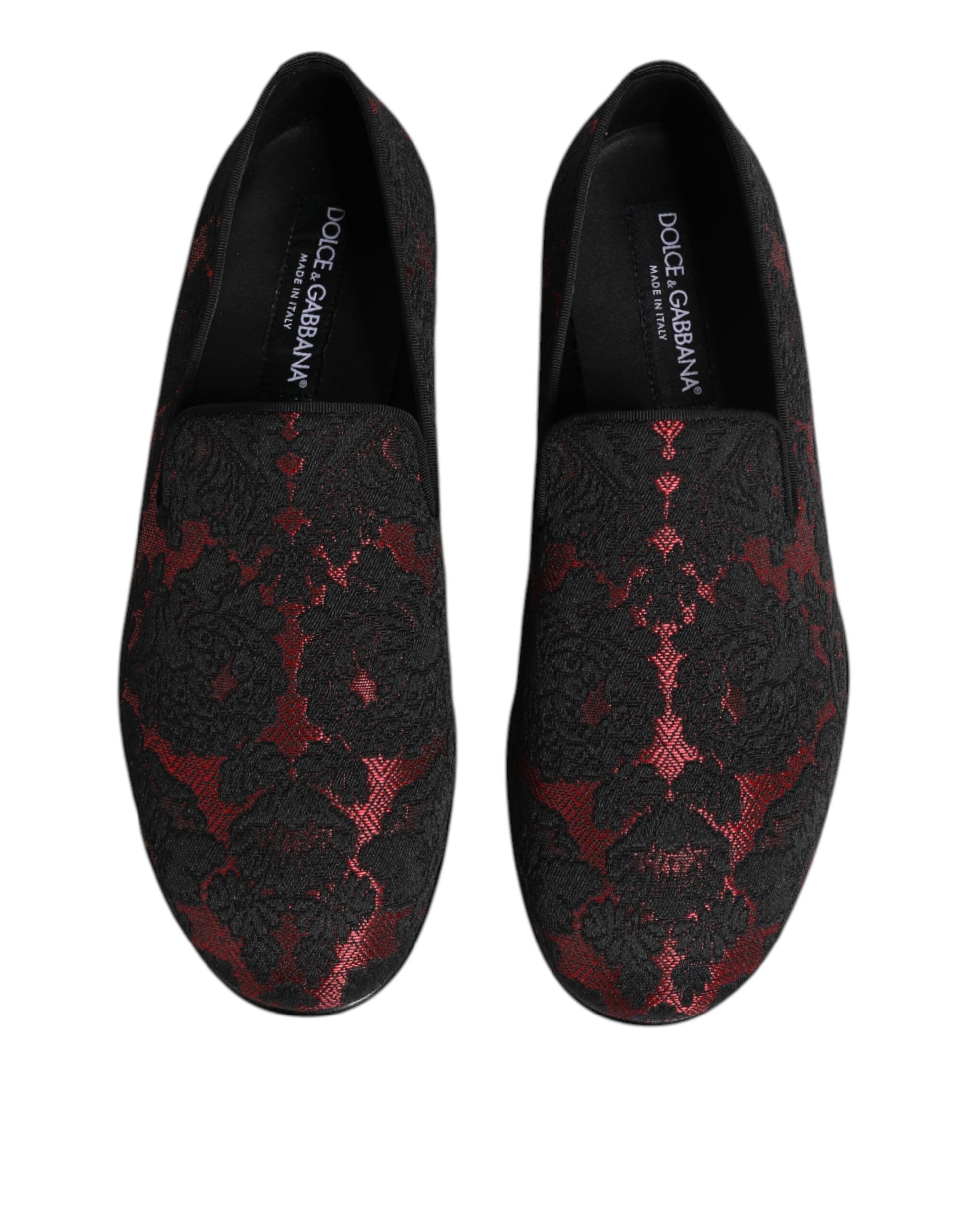Dolce & Gabbana Red Black Jacquard Slip On Loafers Shoes Curated Luxury Accessories by Orvyn