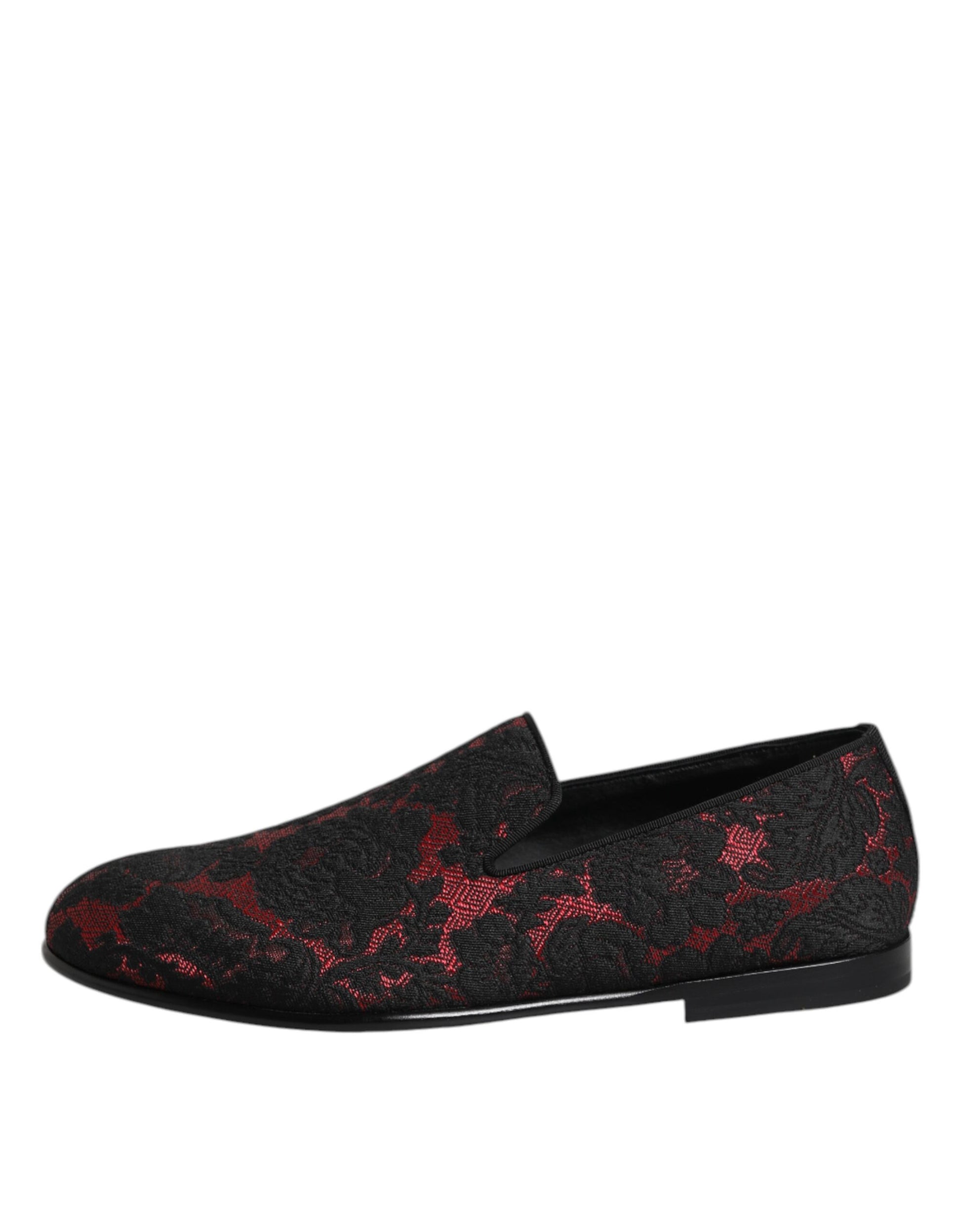 Dolce & Gabbana Red Black Jacquard Slip On Loafers Shoes Curated Luxury Accessories by Orvyn
