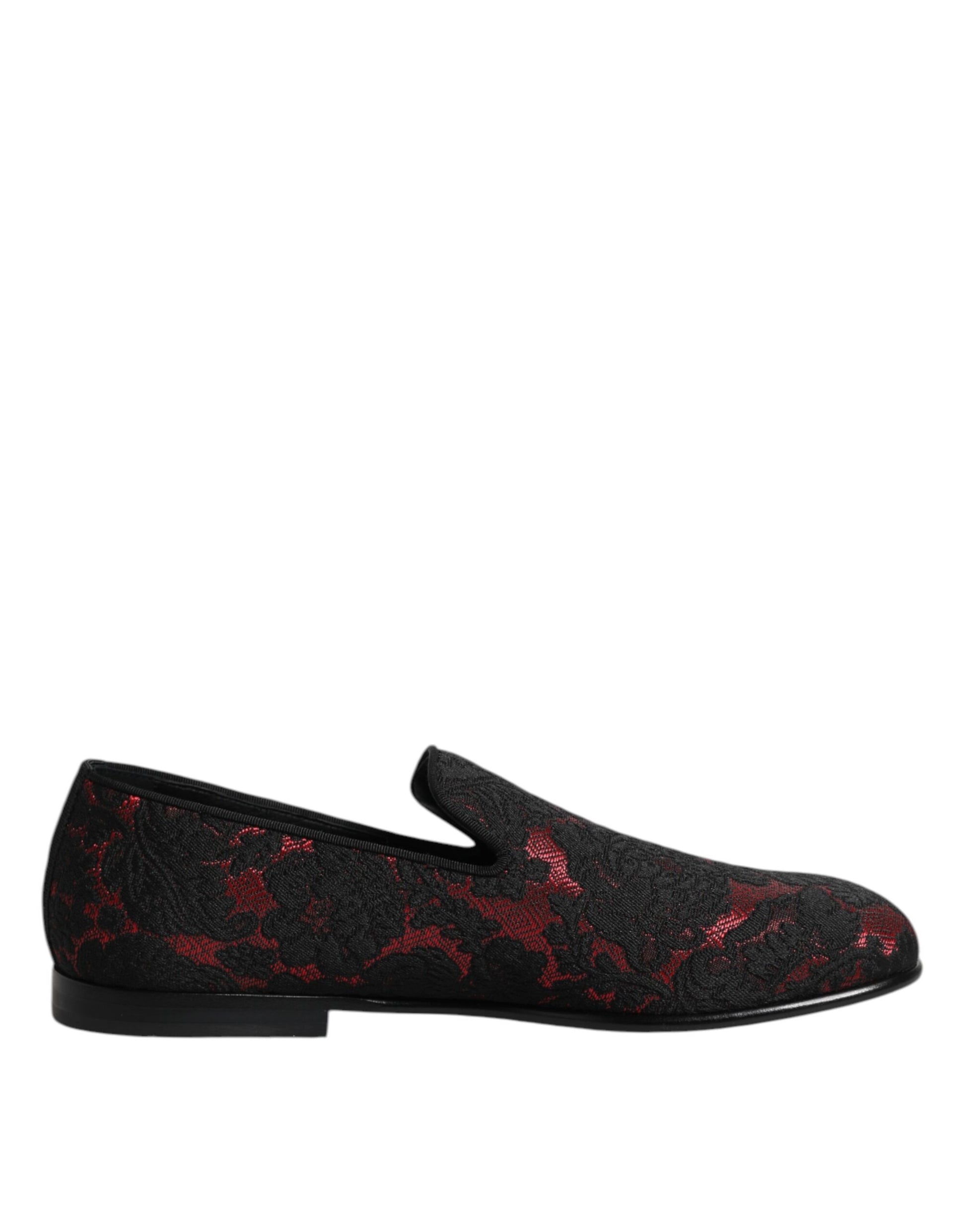 Dolce & Gabbana Red Black Jacquard Slip On Loafers Shoes Curated Luxury Accessories by Orvyn
