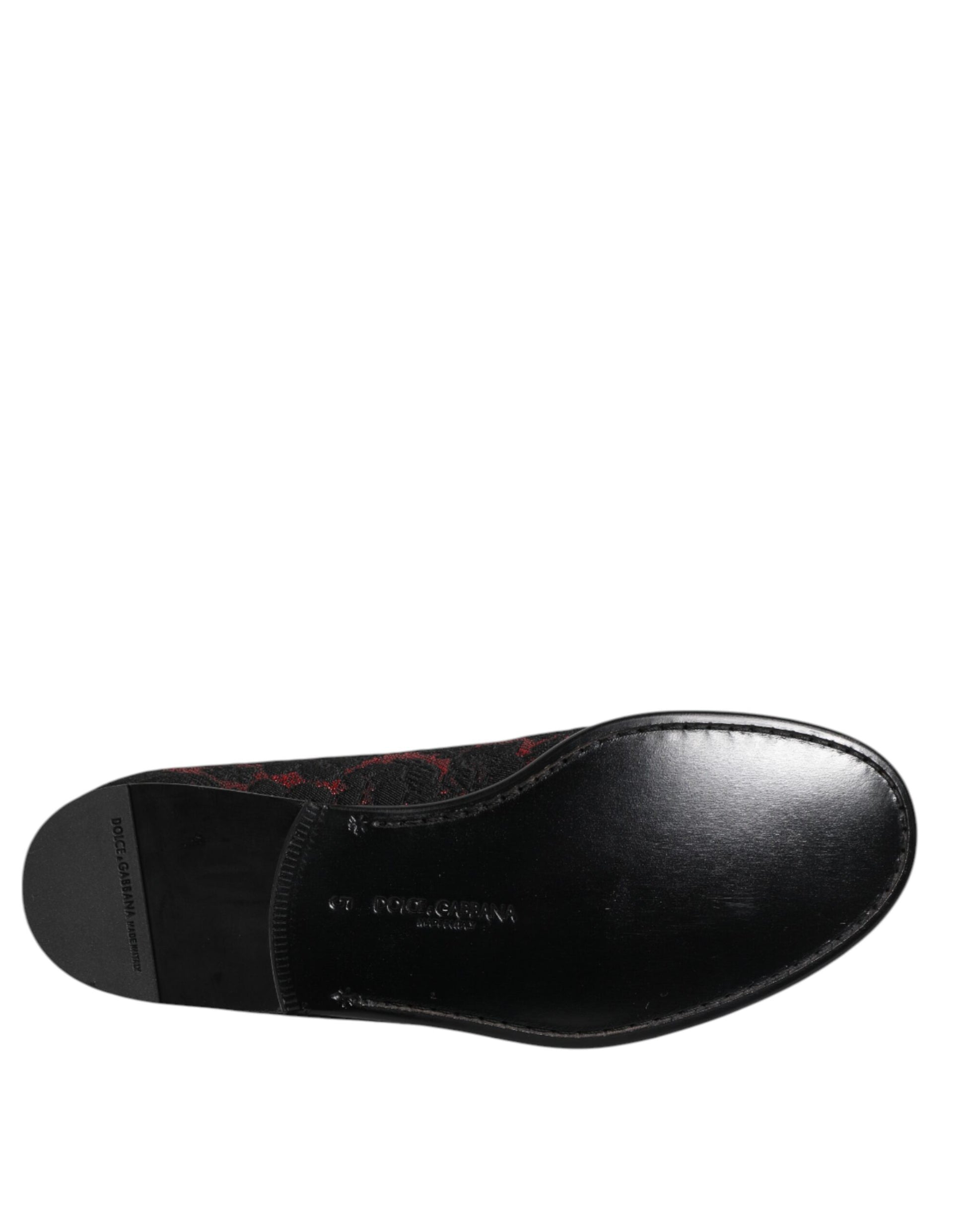 Dolce & Gabbana Red Black Jacquard Slip On Loafers Shoes Curated Luxury Accessories by Orvyn