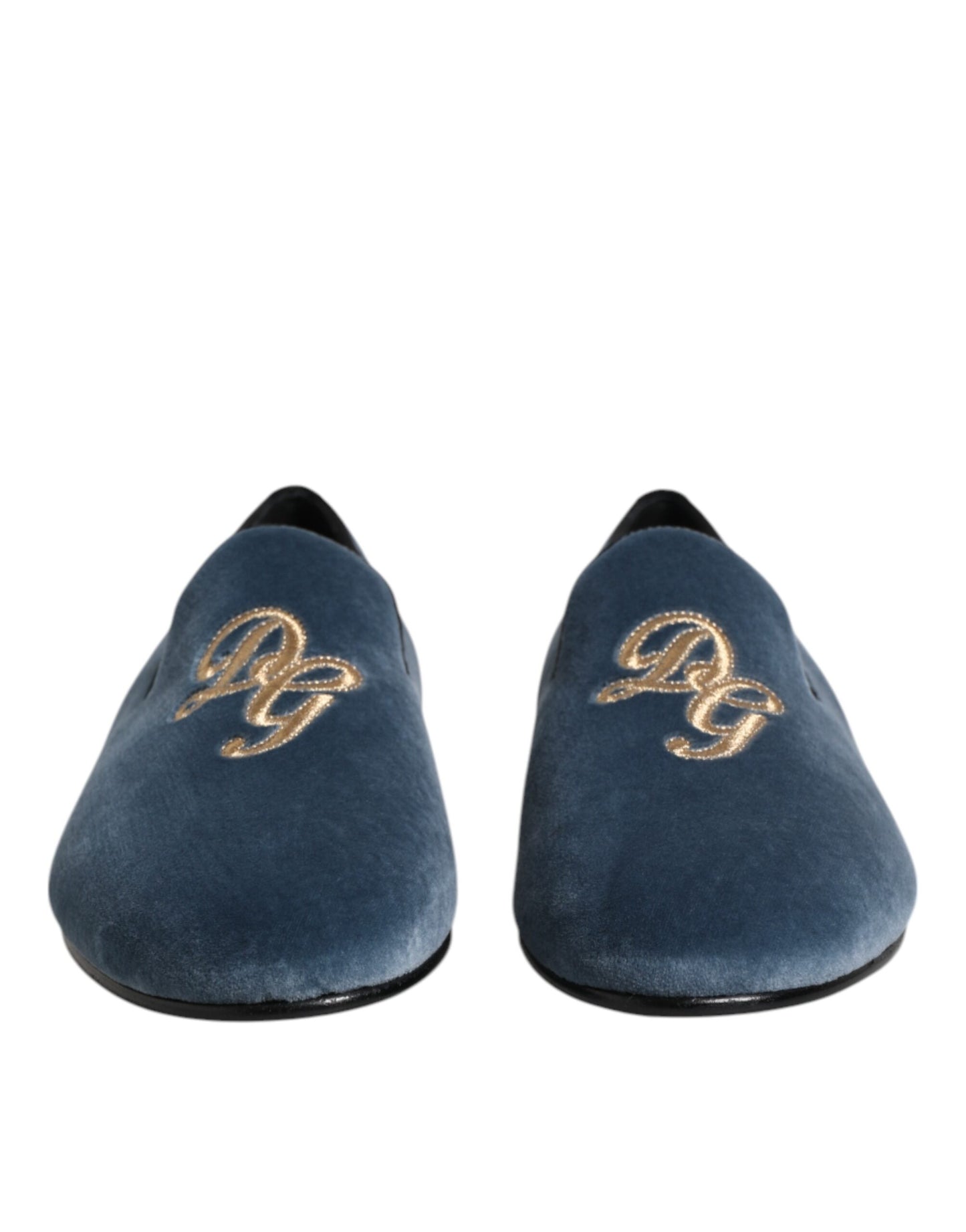 Dolce & Gabbana Blue Velvet DG Logo Loafers Formal Shoes Curated Luxury Accessories by Orvyn