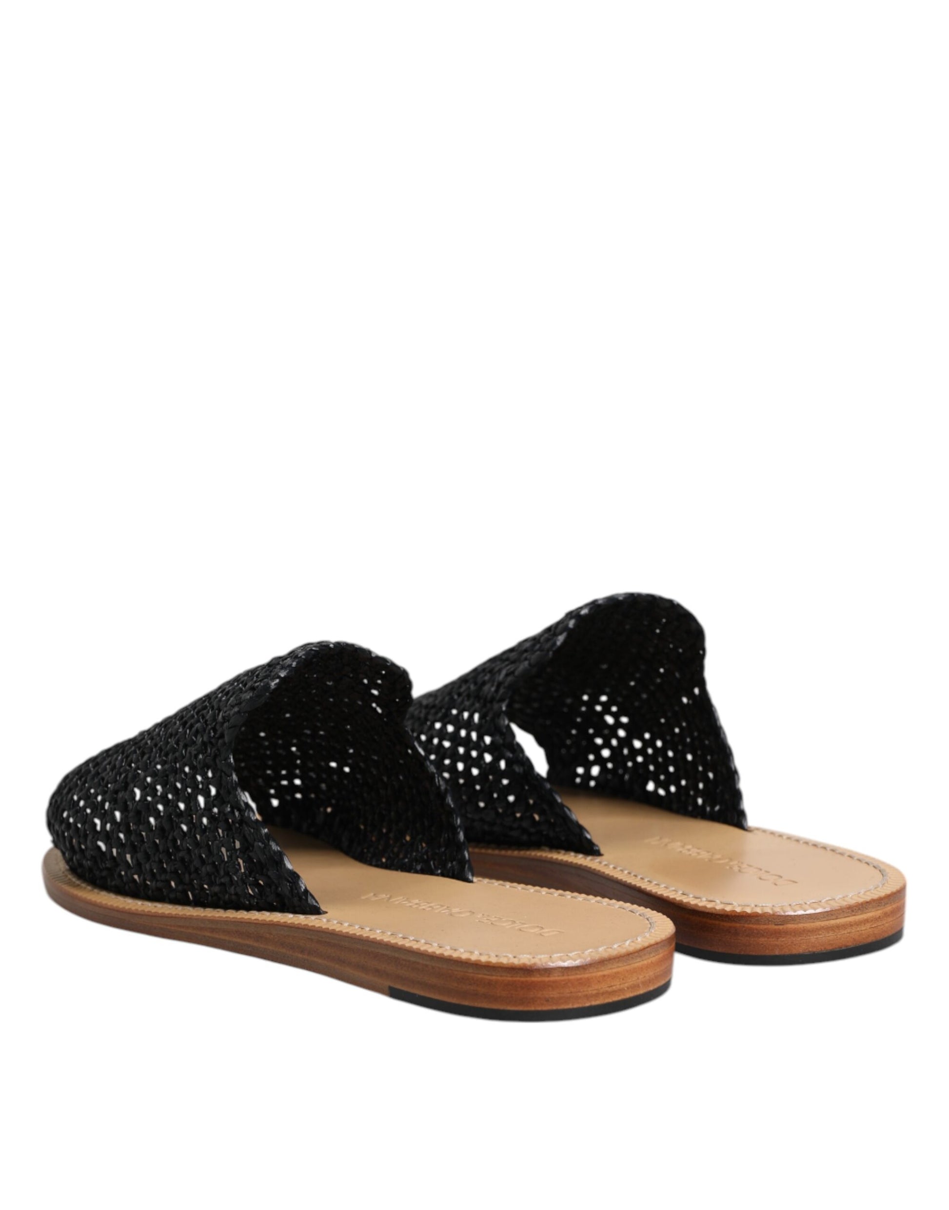 Dolce & Gabbana Black Monochrome Braided Raffia Slides Shoes Curated Luxury Accessories by Orvyn