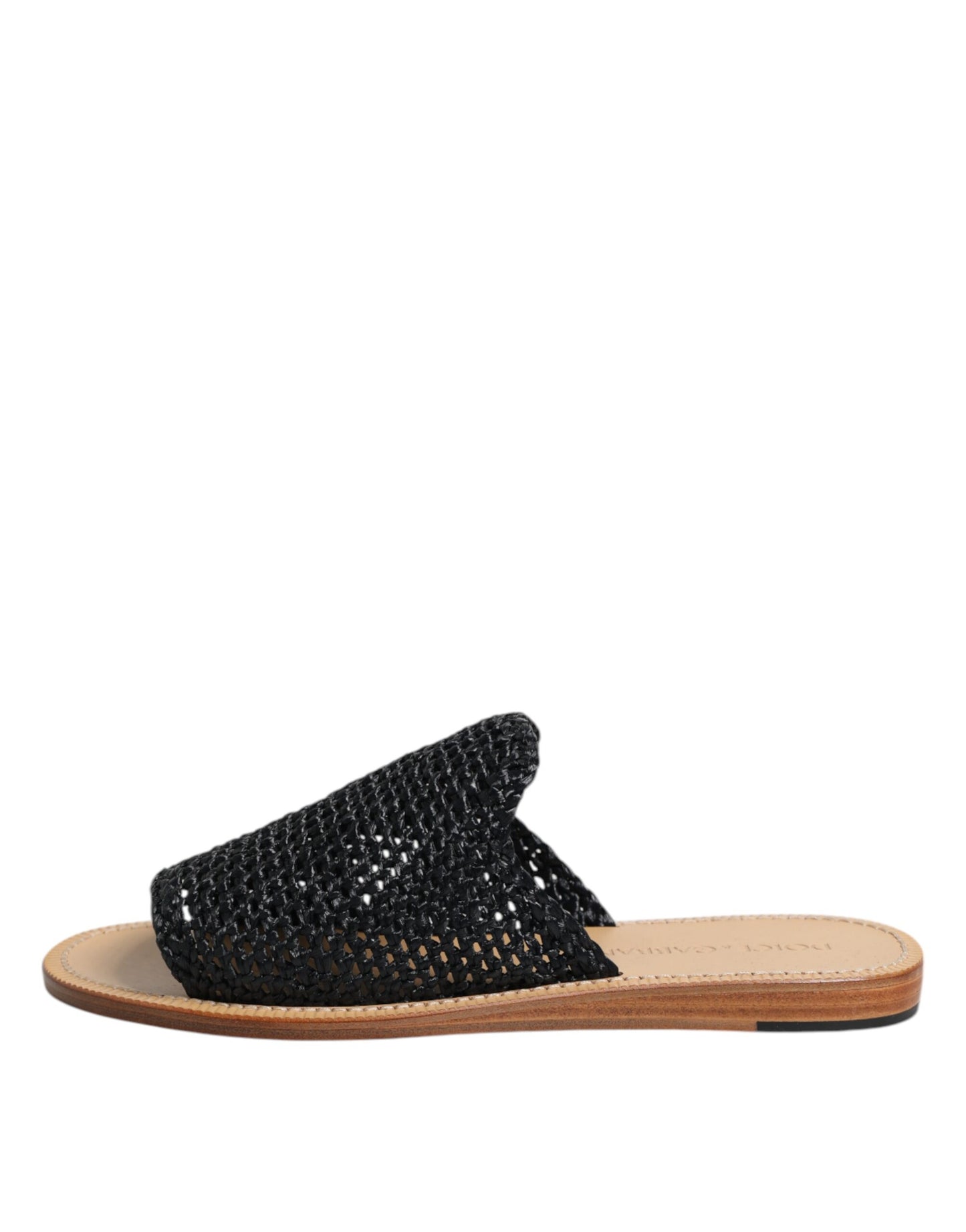 Dolce & Gabbana Black Monochrome Braided Raffia Slides Shoes Curated Luxury Accessories by Orvyn